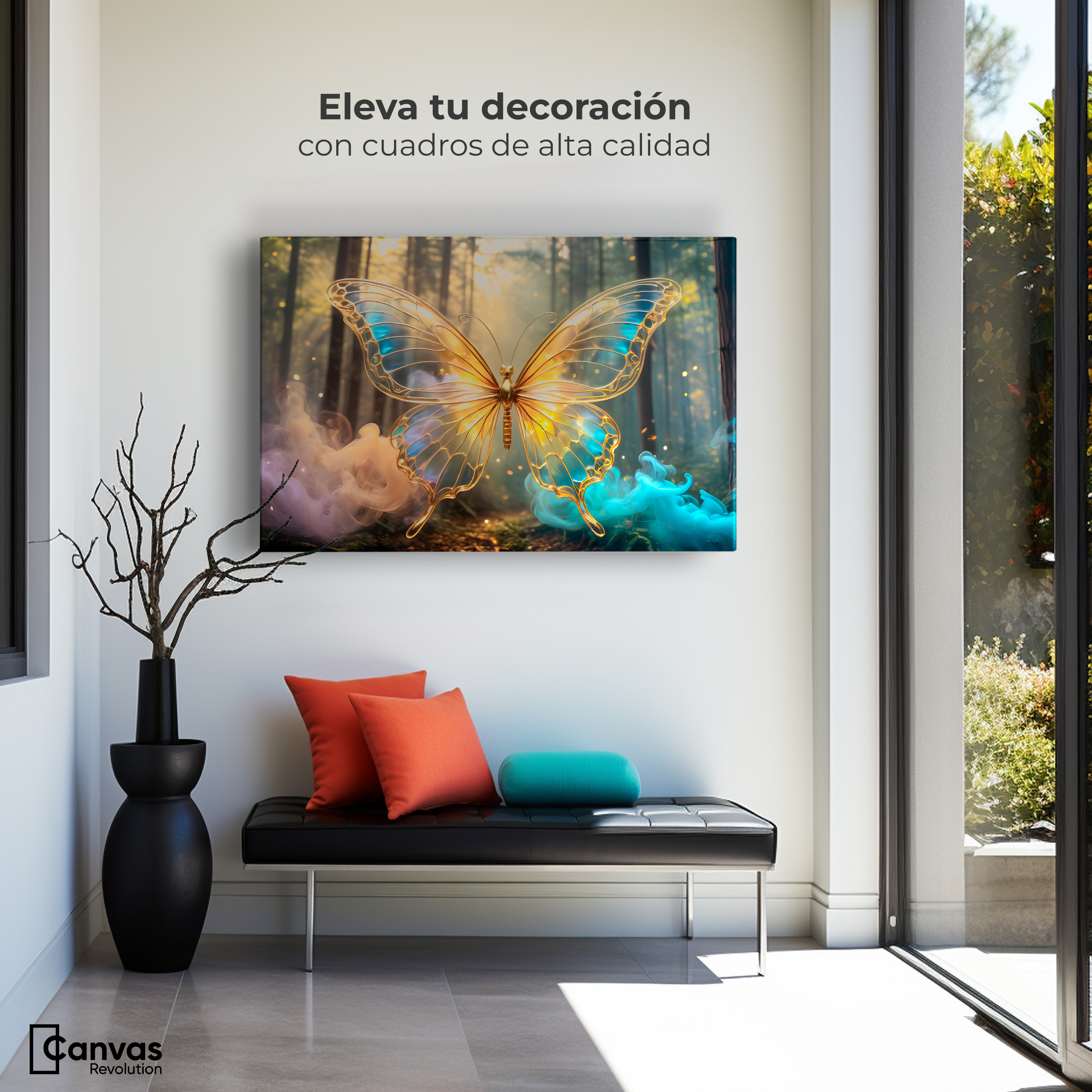 Foto 4 pulgar | Cuadro Mariposas Canvas Bosque De Cristal 90x60