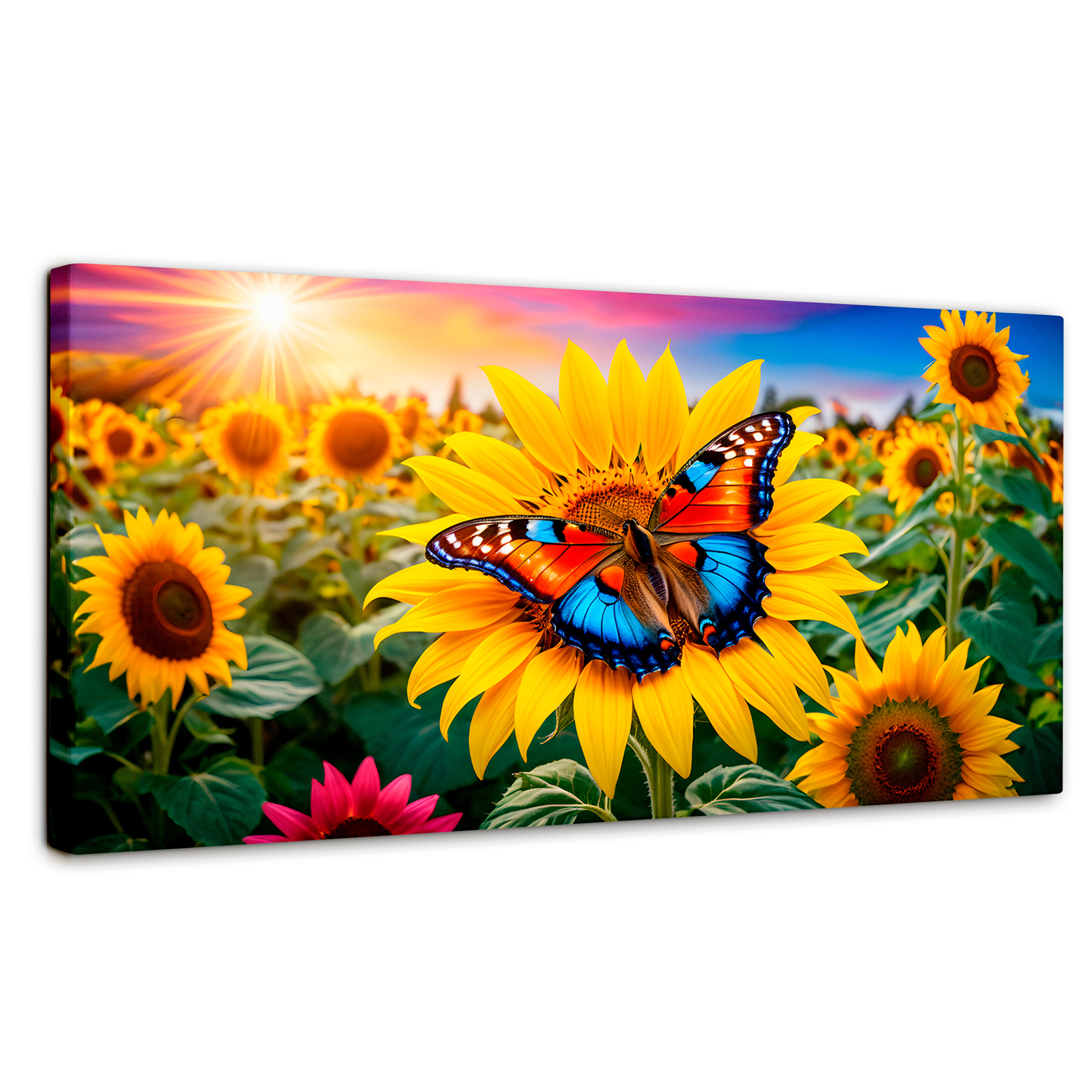 Foto 2 pulgar | Cuadro Mariposas Canvas Girasol Y Colores 120x60