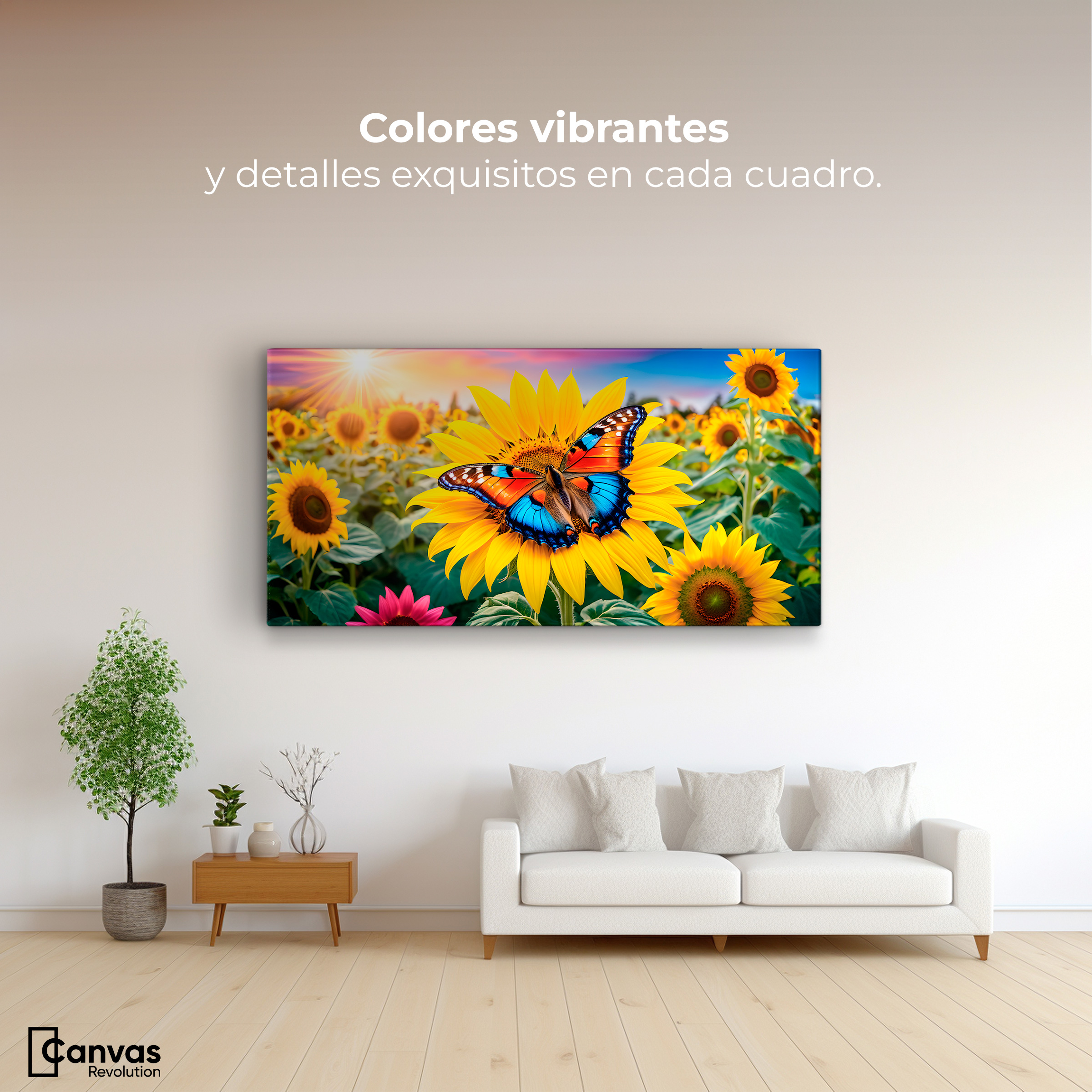 Foto 3 pulgar | Cuadro Mariposas Canvas Girasol Y Colores 120x60