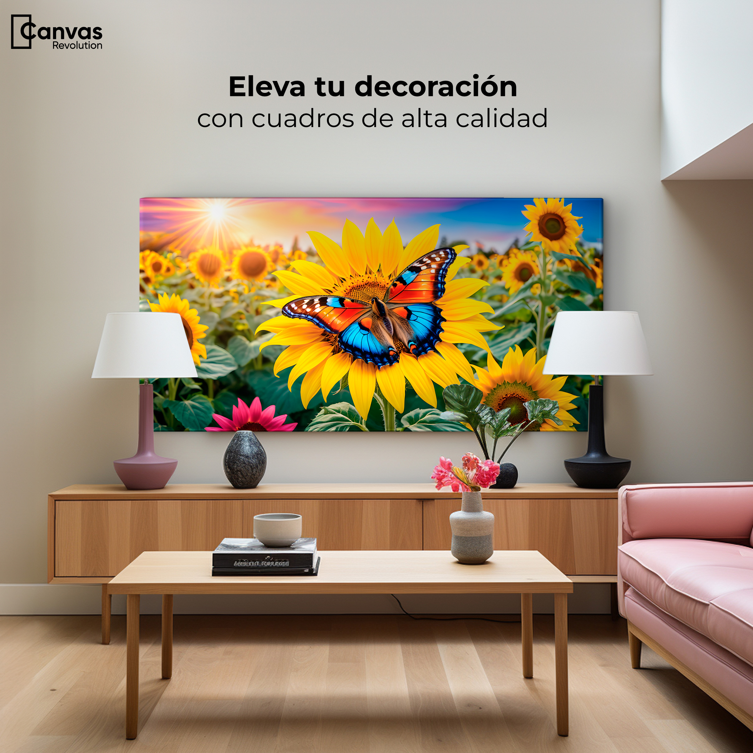 Foto 4 pulgar | Cuadro Mariposas Canvas Girasol Y Colores 120x60