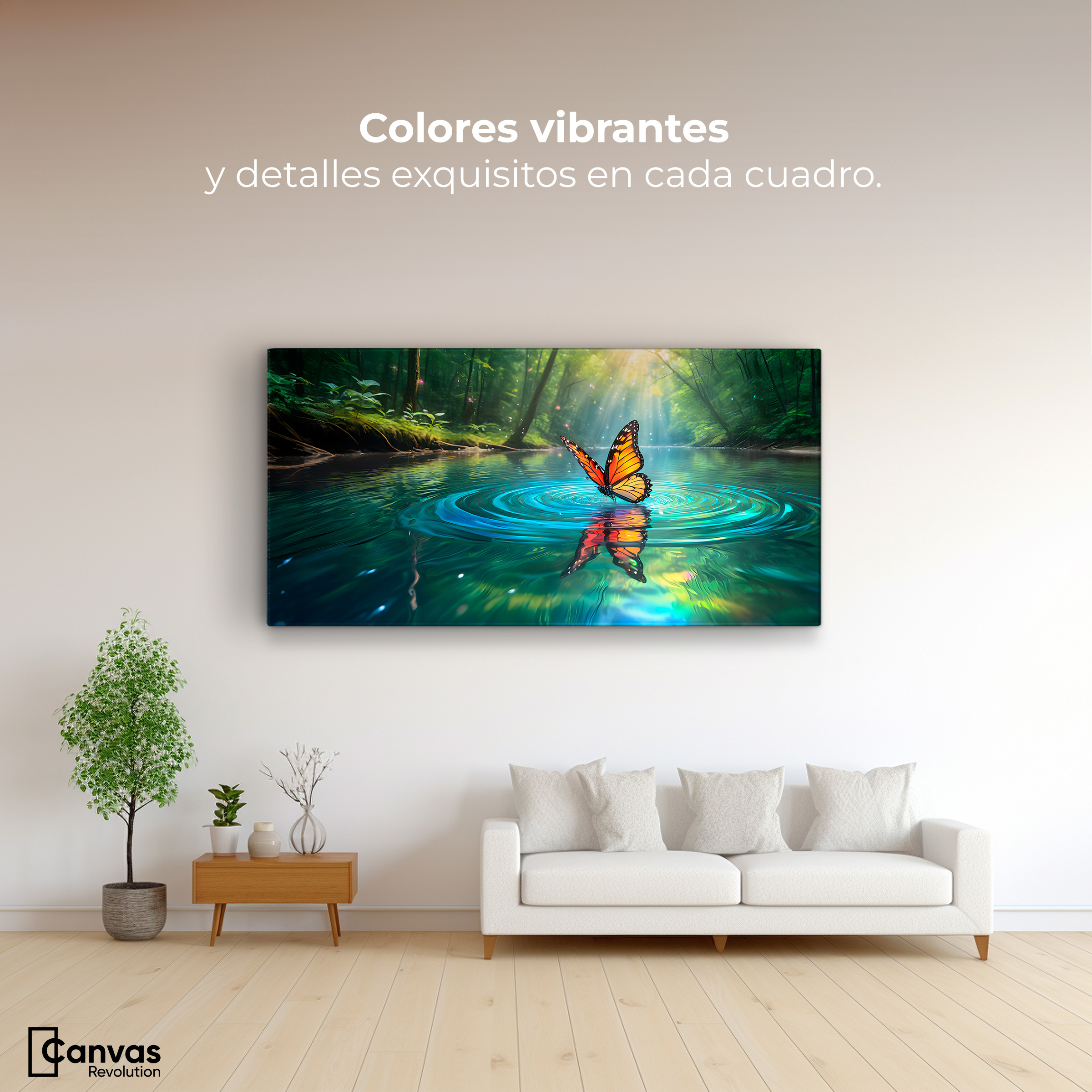 Foto 3 pulgar | Cuadro Mariposas Canvas Mariposa Y Agua 120x60