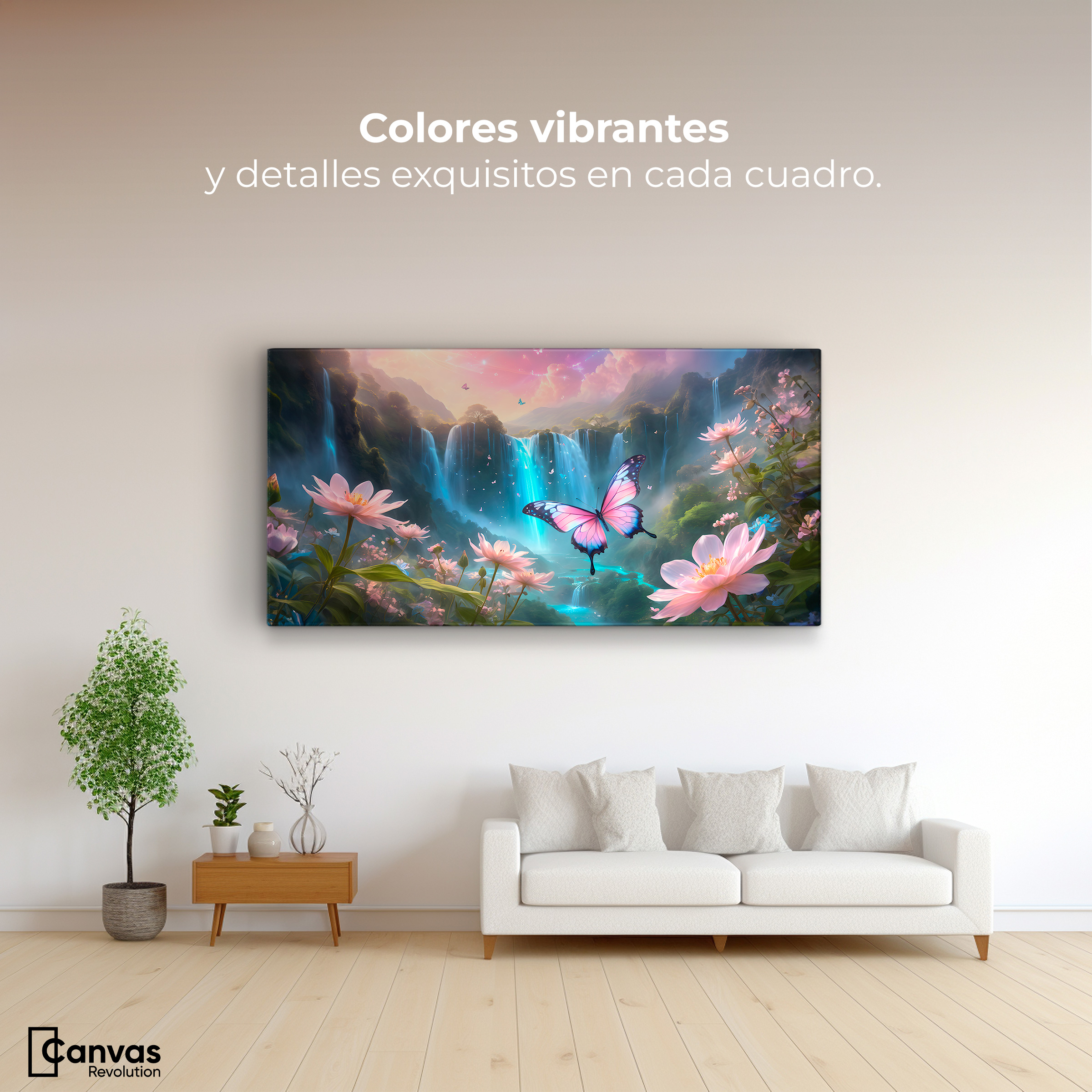 Foto 3 pulgar | Cuadro Mariposas Canvas Cascada De Alas 120x60