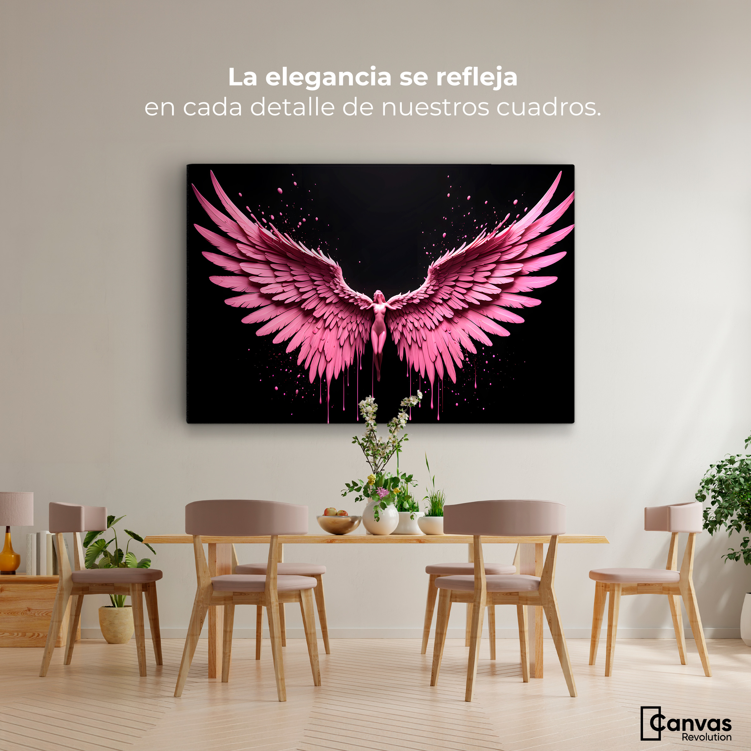 Foto 3 pulgar | Cuadro Alas De Ángel Canvas Alas Rosadas Ángel 90x60