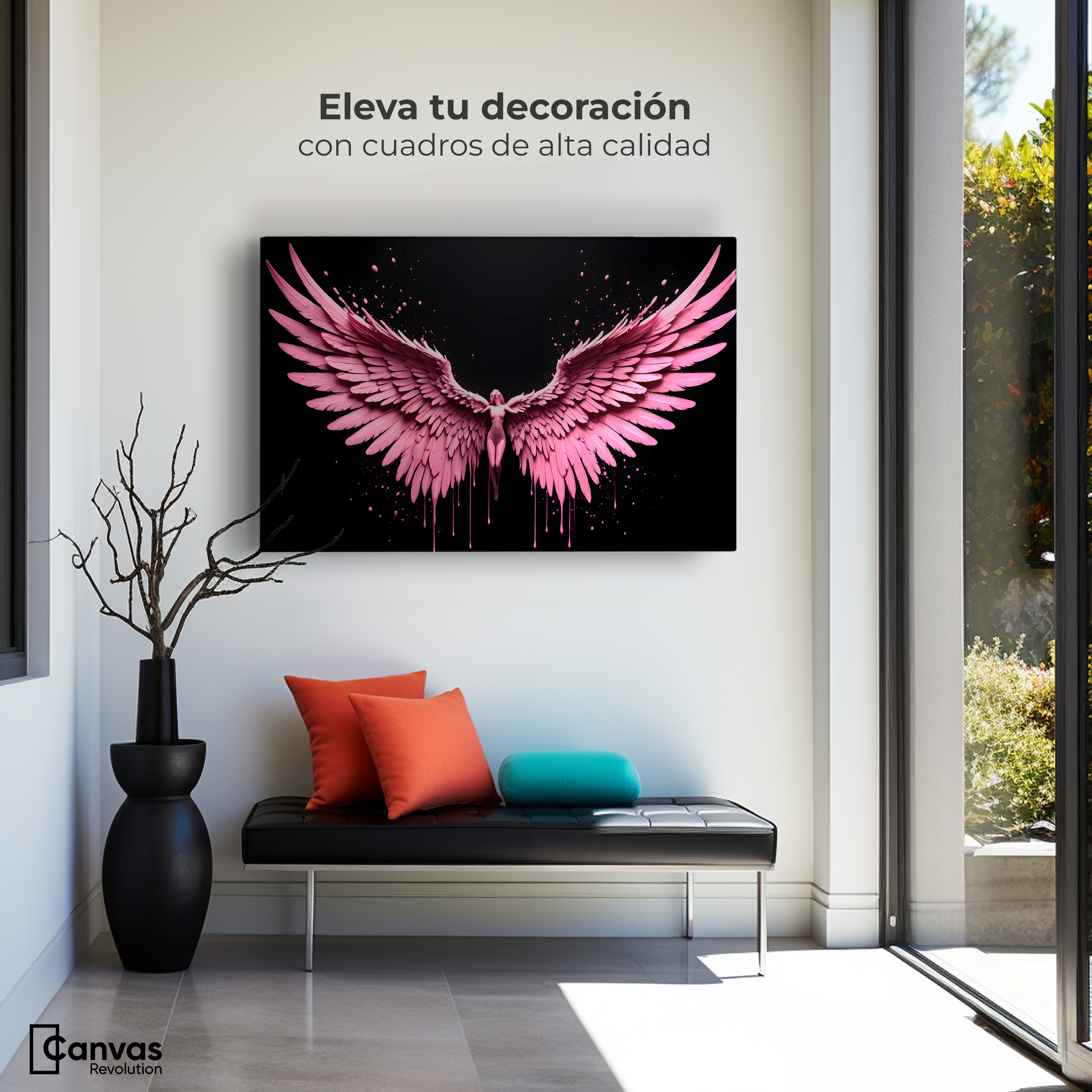 Foto 4 pulgar | Cuadro Alas De Ángel Canvas Alas Rosadas Ángel 90x60