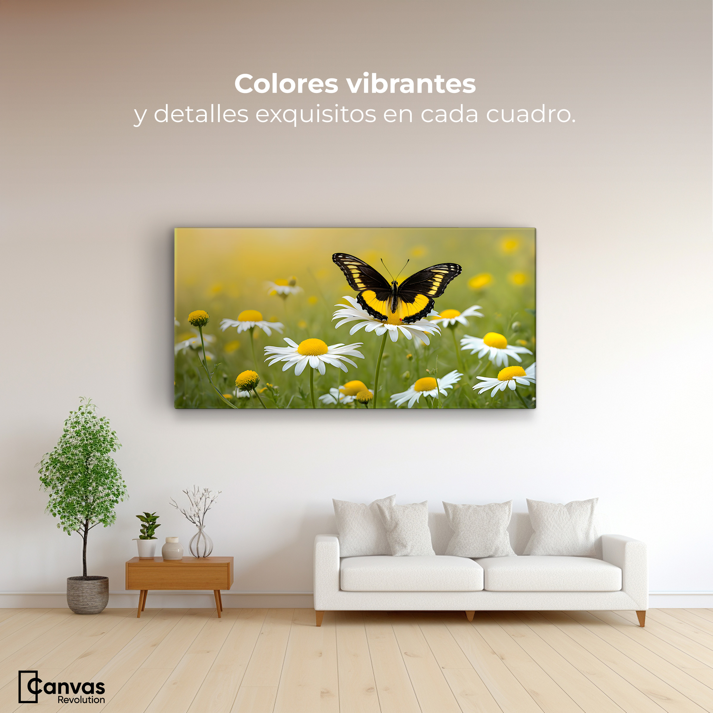 Foto 3 pulgar | Cuadro Mariposas Canvas Danza Entre Flores 120x60