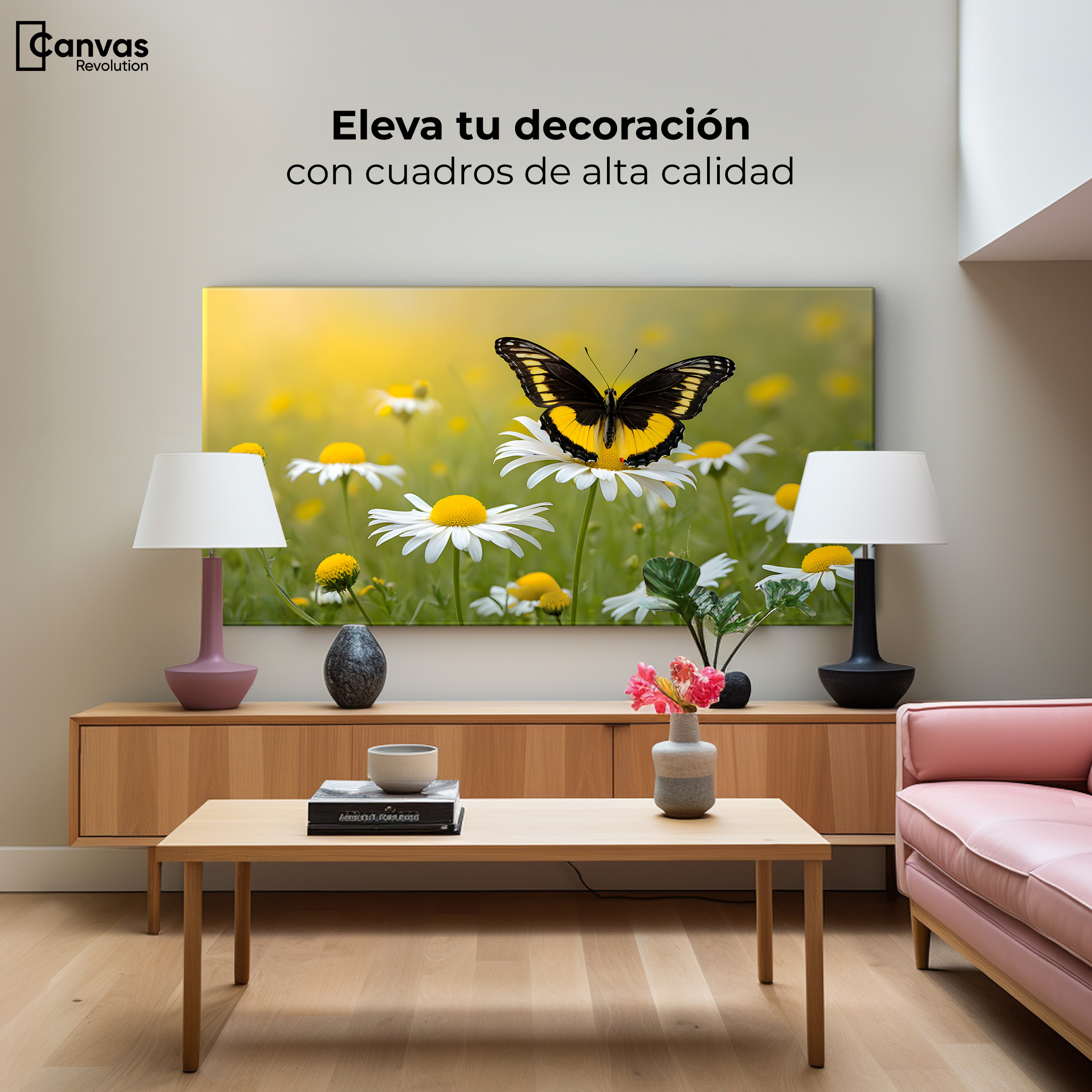 Foto 4 pulgar | Cuadro Mariposas Canvas Danza Entre Flores 120x60