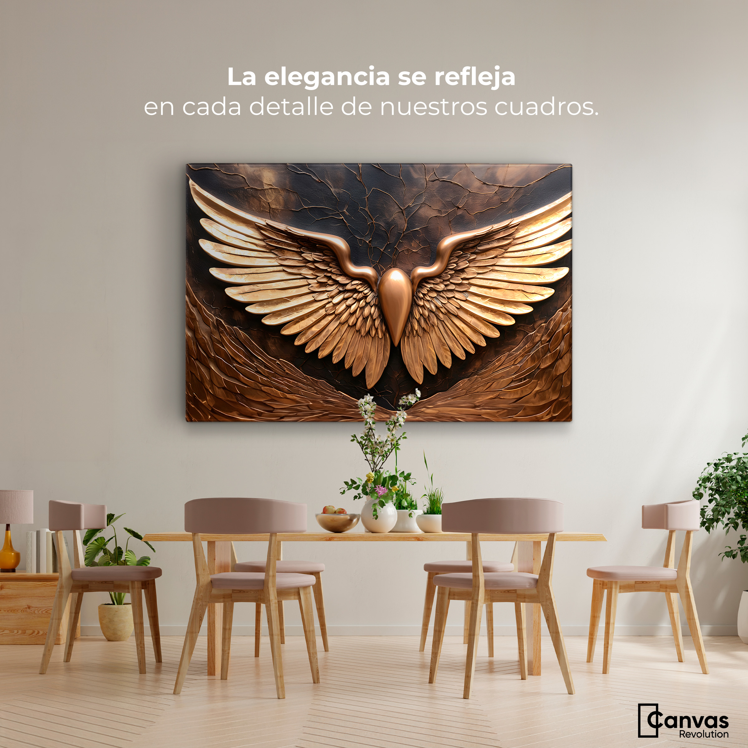 Foto 3 pulgar | Cuadro Alas De Ángel Canvas Alas Ángel Cobre 90x60