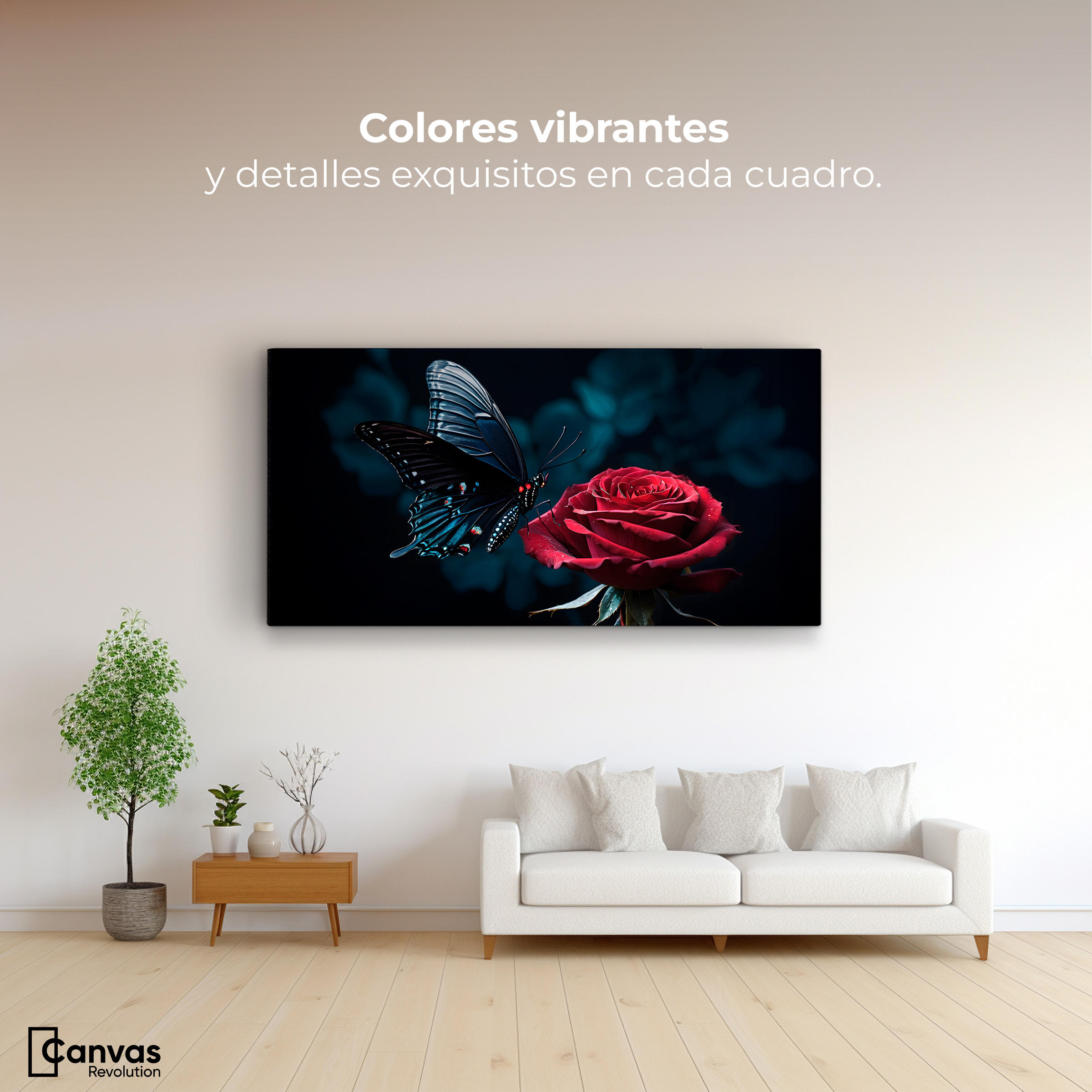 Foto 3 pulgar | Cuadro Mariposas Canvas Mariposa Y Rosa 120x60