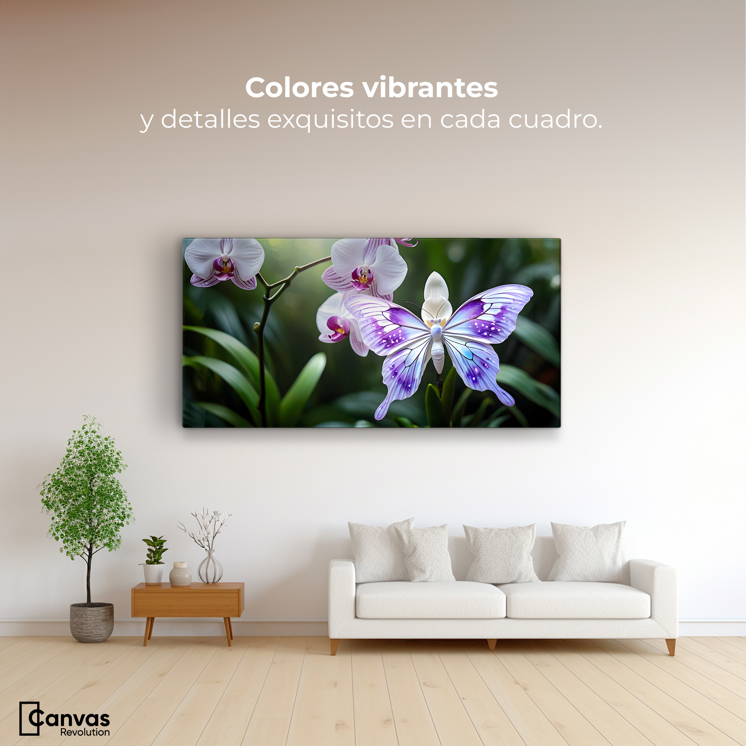 Foto 3 pulgar | Cuadro Mariposas Canvas Orquídeas Y Alas 120x60