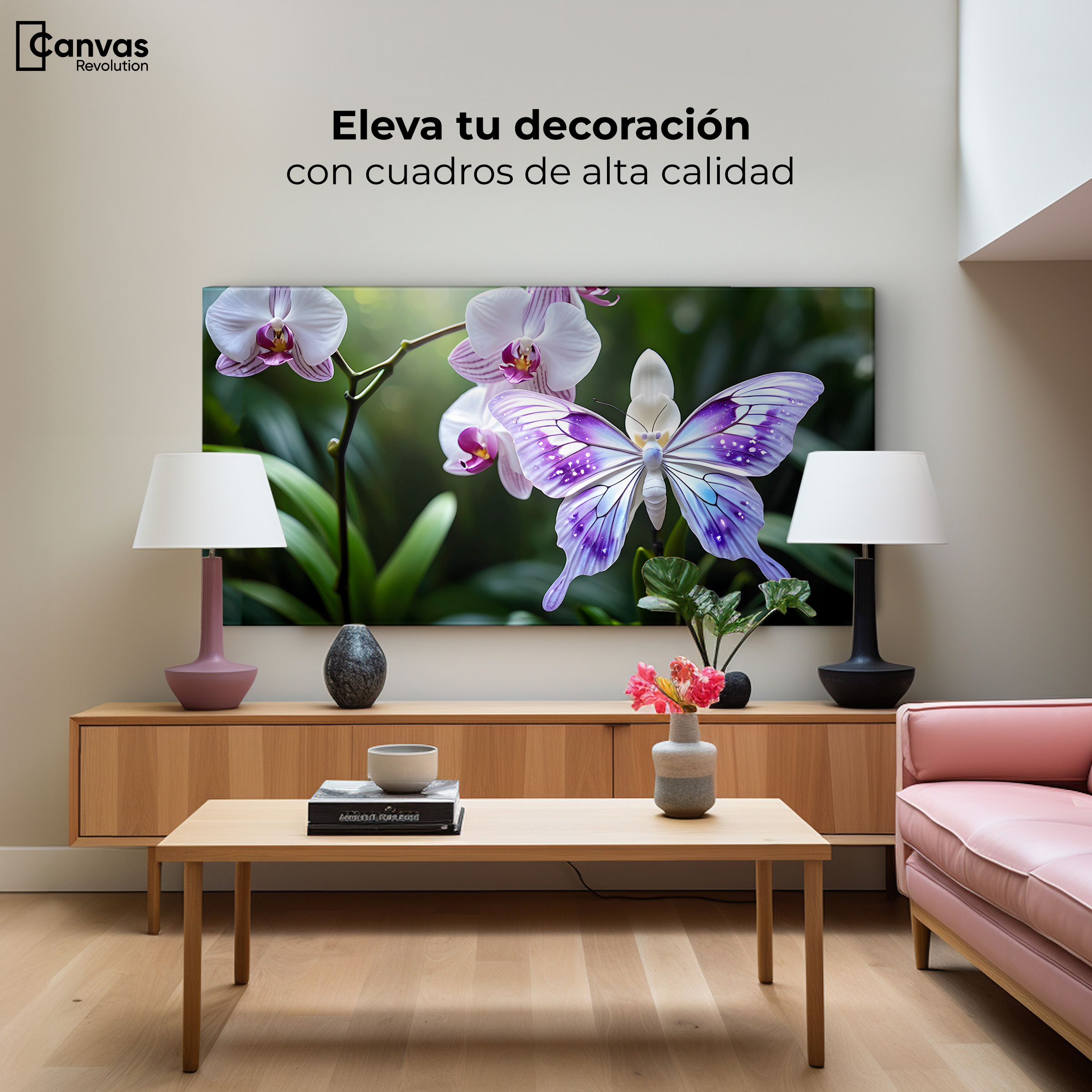 Foto 4 pulgar | Cuadro Mariposas Canvas Orquídeas Y Alas 120x60
