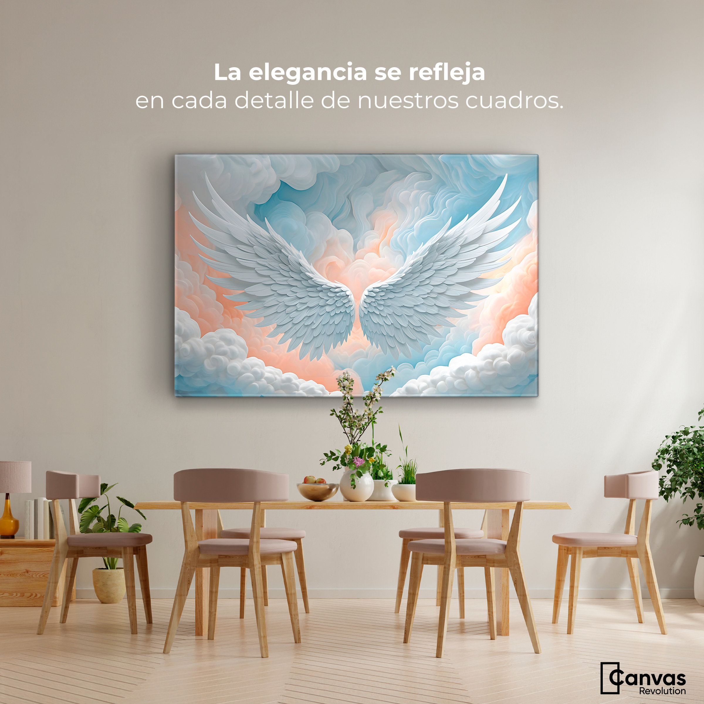 Foto 3 pulgar | Cuadro Alas De Ángel Canvas Alas Ángel Nubes 90x60