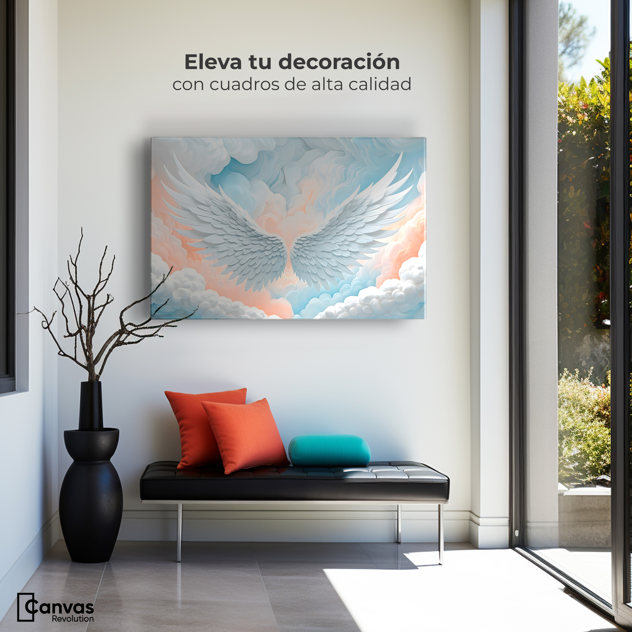 Foto 4 pulgar | Cuadro Alas De Ángel Canvas Alas Ángel Nubes 90x60