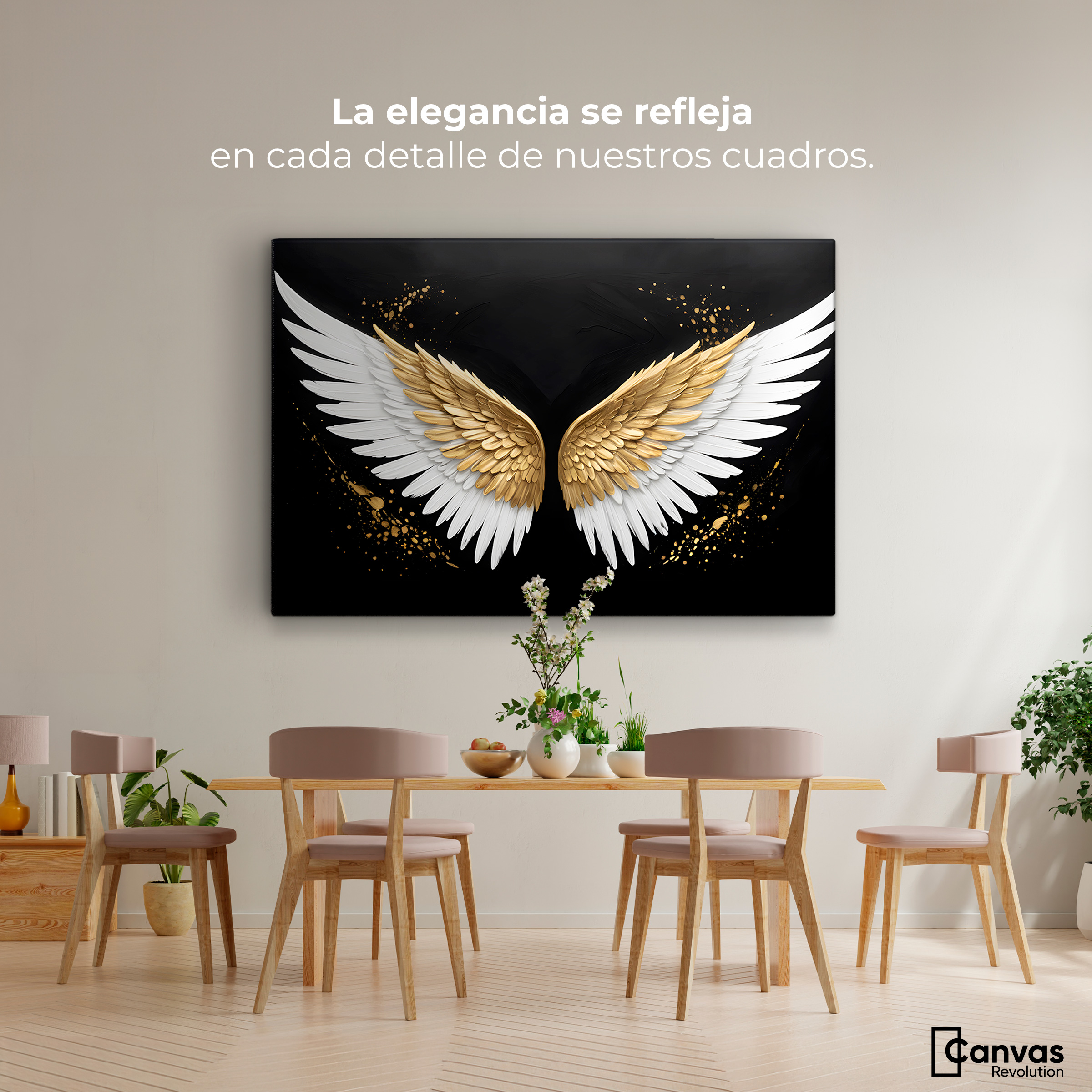 Foto 3 pulgar | Cuadro Alas De Ángel Canvas Alas Oro Negro 90x60