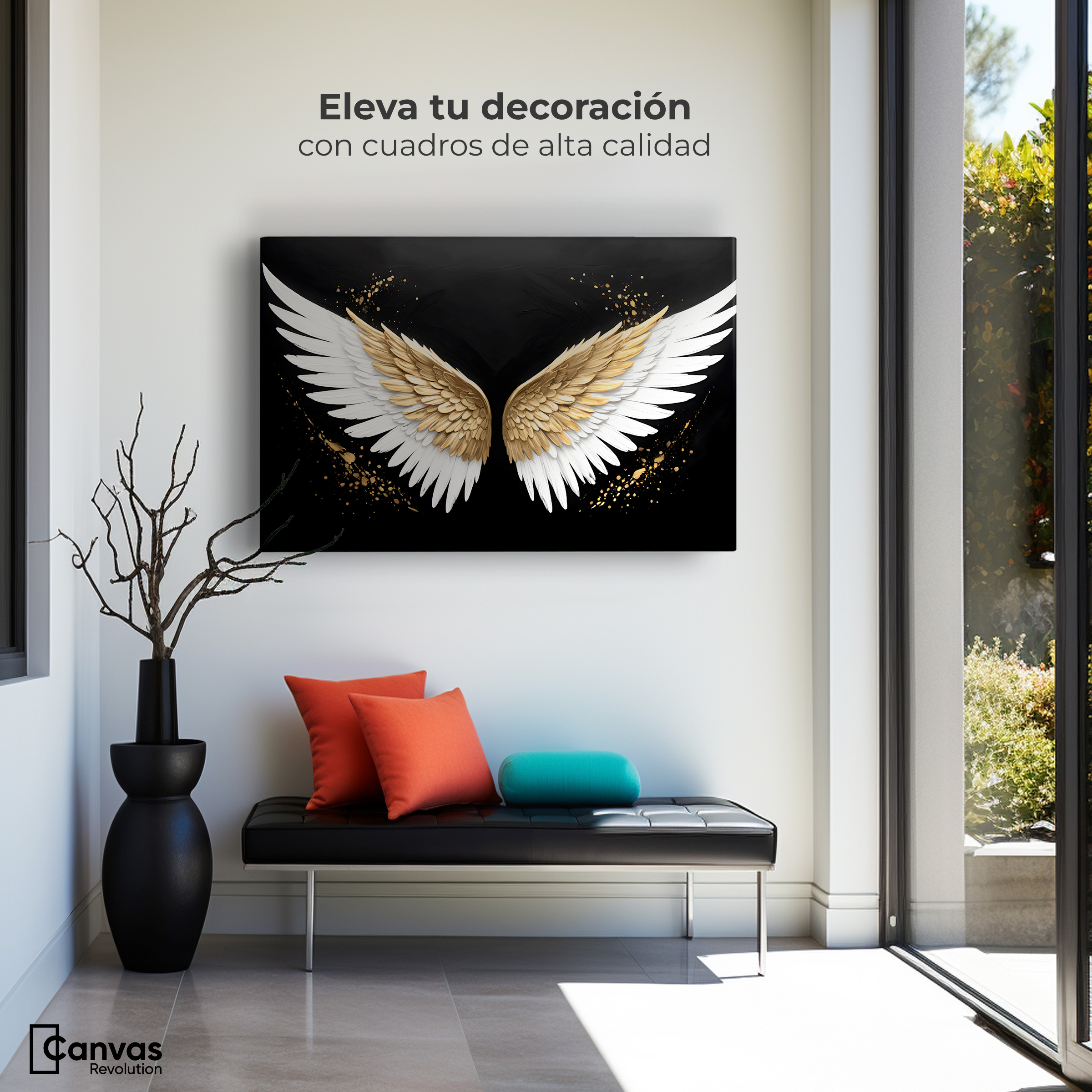 Foto 4 pulgar | Cuadro Alas De Ángel Canvas Alas Oro Negro 90x60