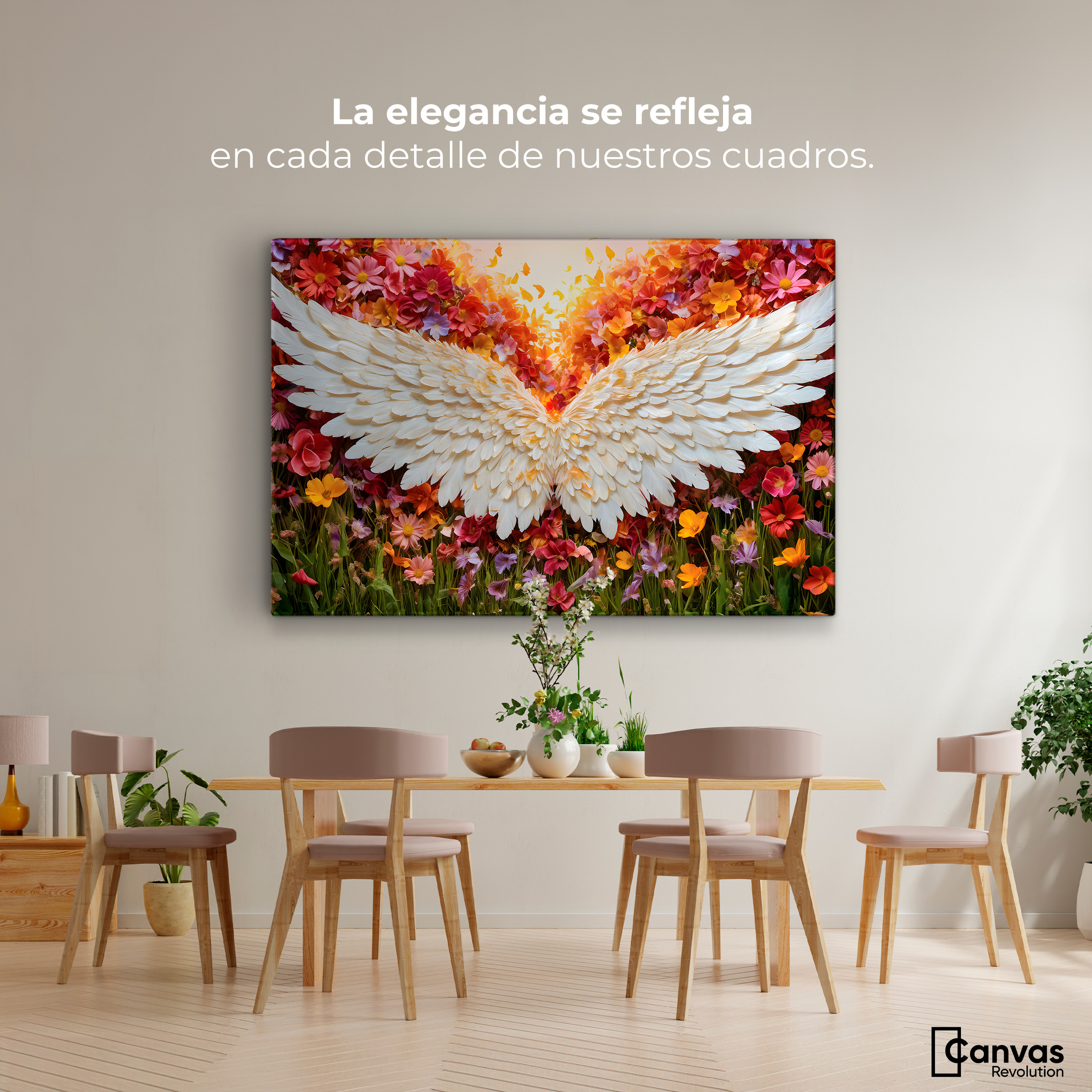 Foto 3 pulgar | Cuadro Alas De Ángel Canvas Alas En Flores 90x60