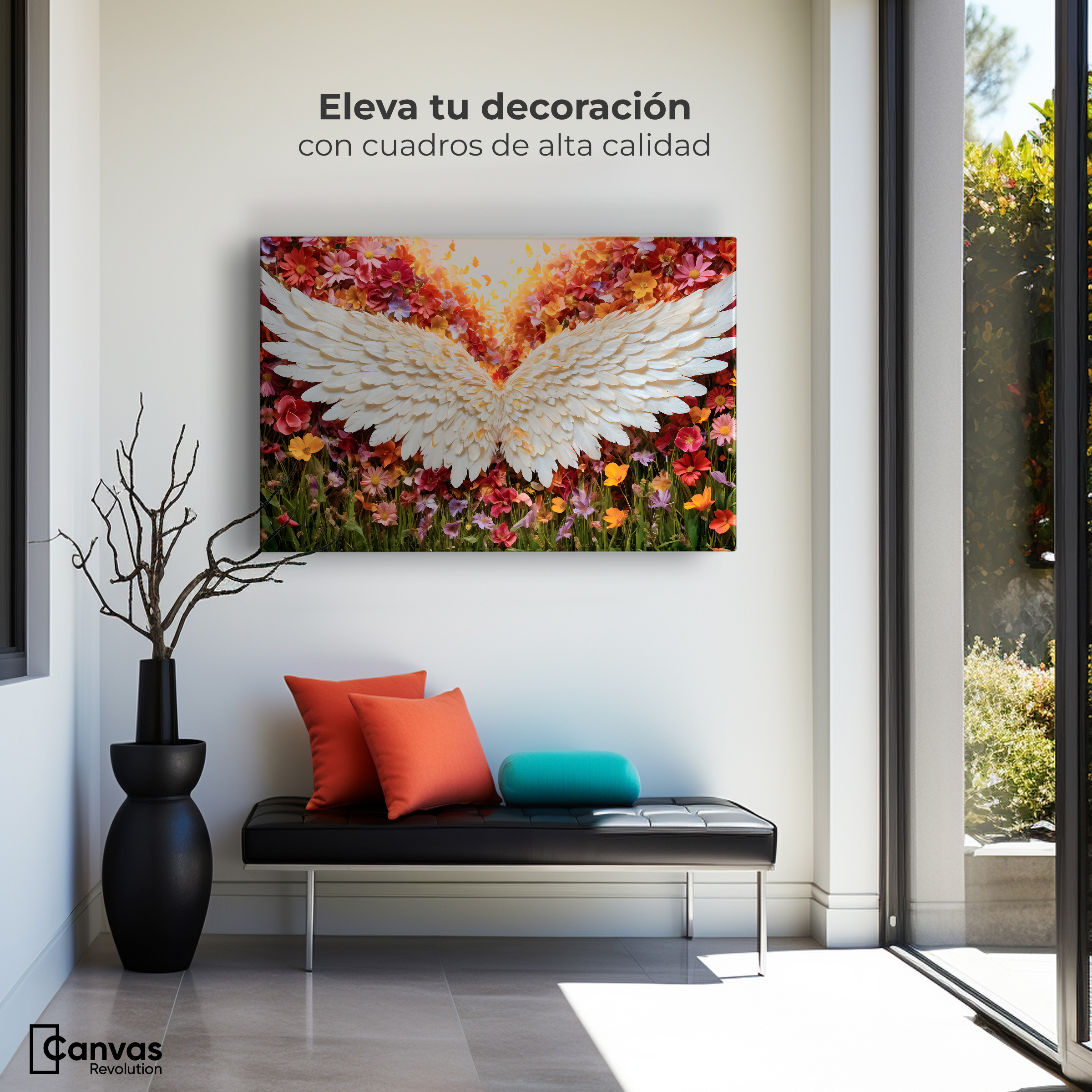 Foto 4 pulgar | Cuadro Alas De Ángel Canvas Alas En Flores 90x60