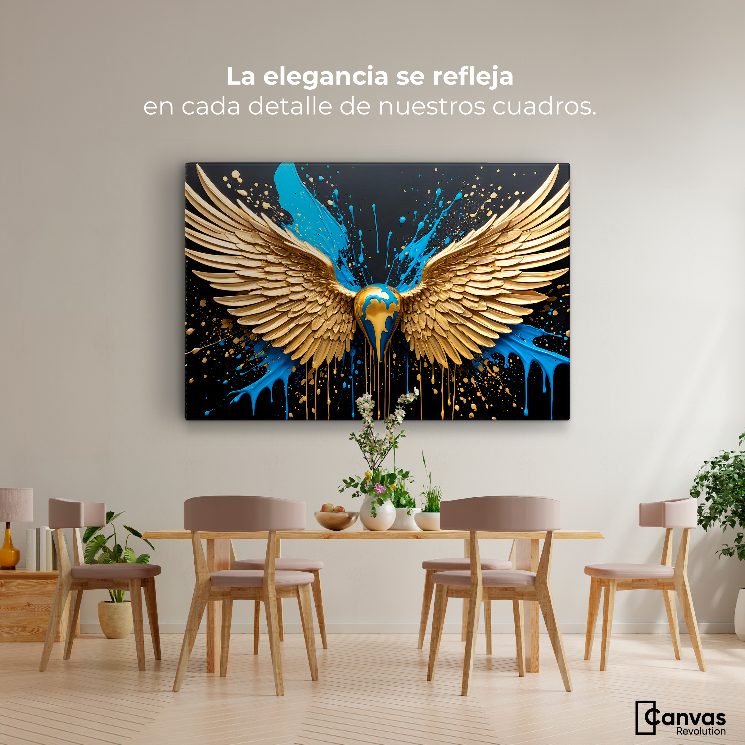 Foto 3 pulgar | Cuadro Alas De Ángel Canvas Alas Ángel Dorado 90x60