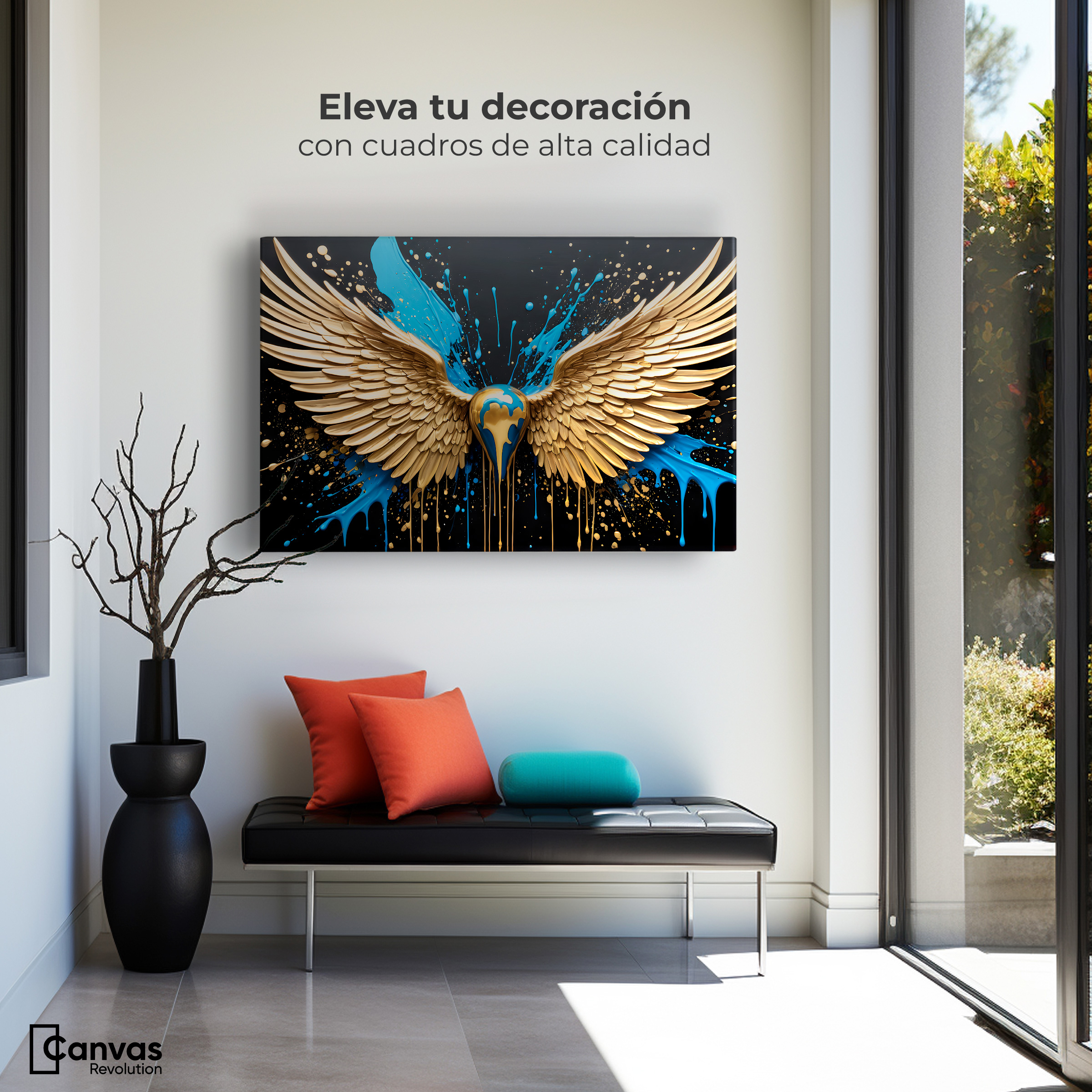 Foto 4 pulgar | Cuadro Alas De Ángel Canvas Alas Ángel Dorado 90x60
