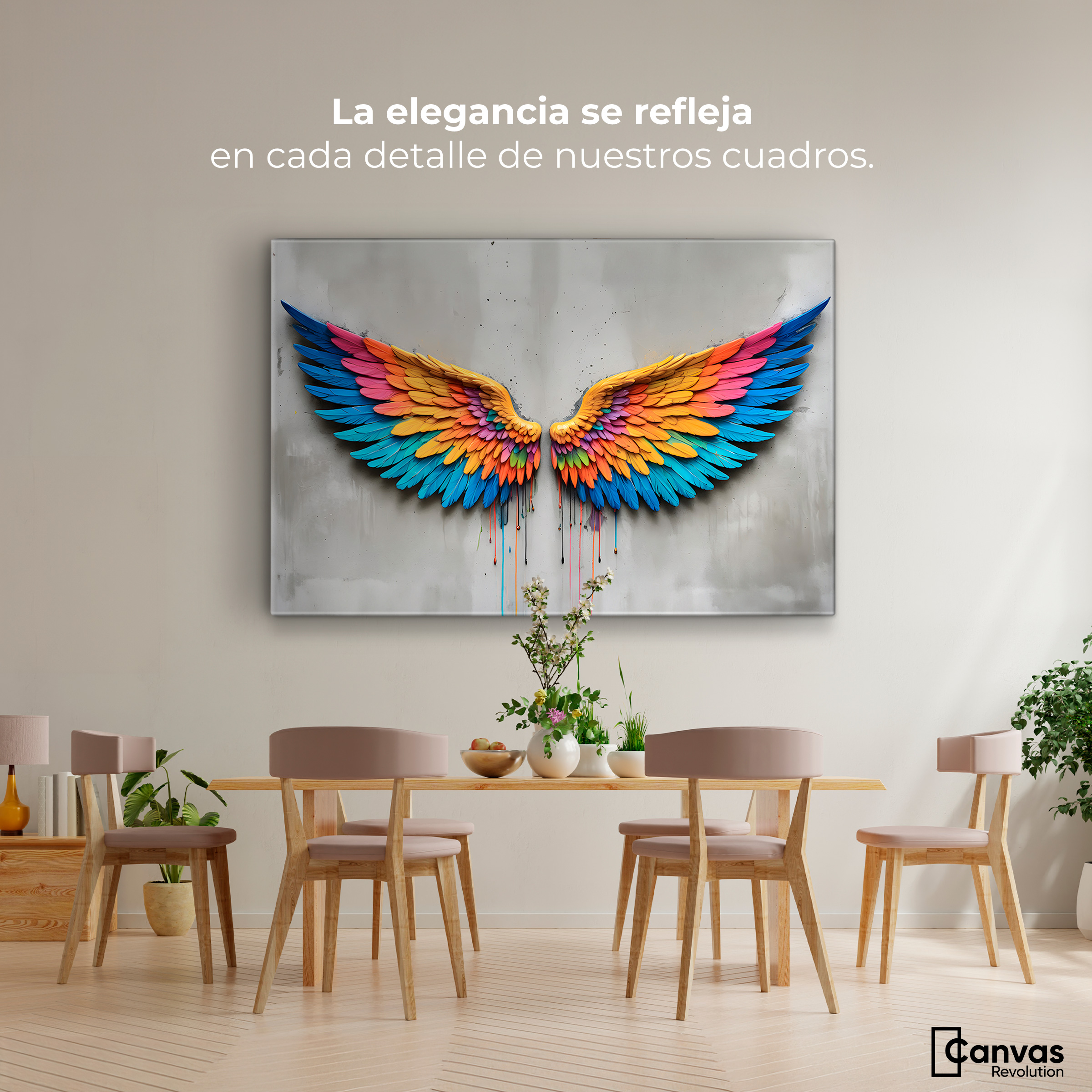 Foto 3 pulgar | Cuadro Alas De Ángel Canvas Alas Ángel Arcoiris 90x60