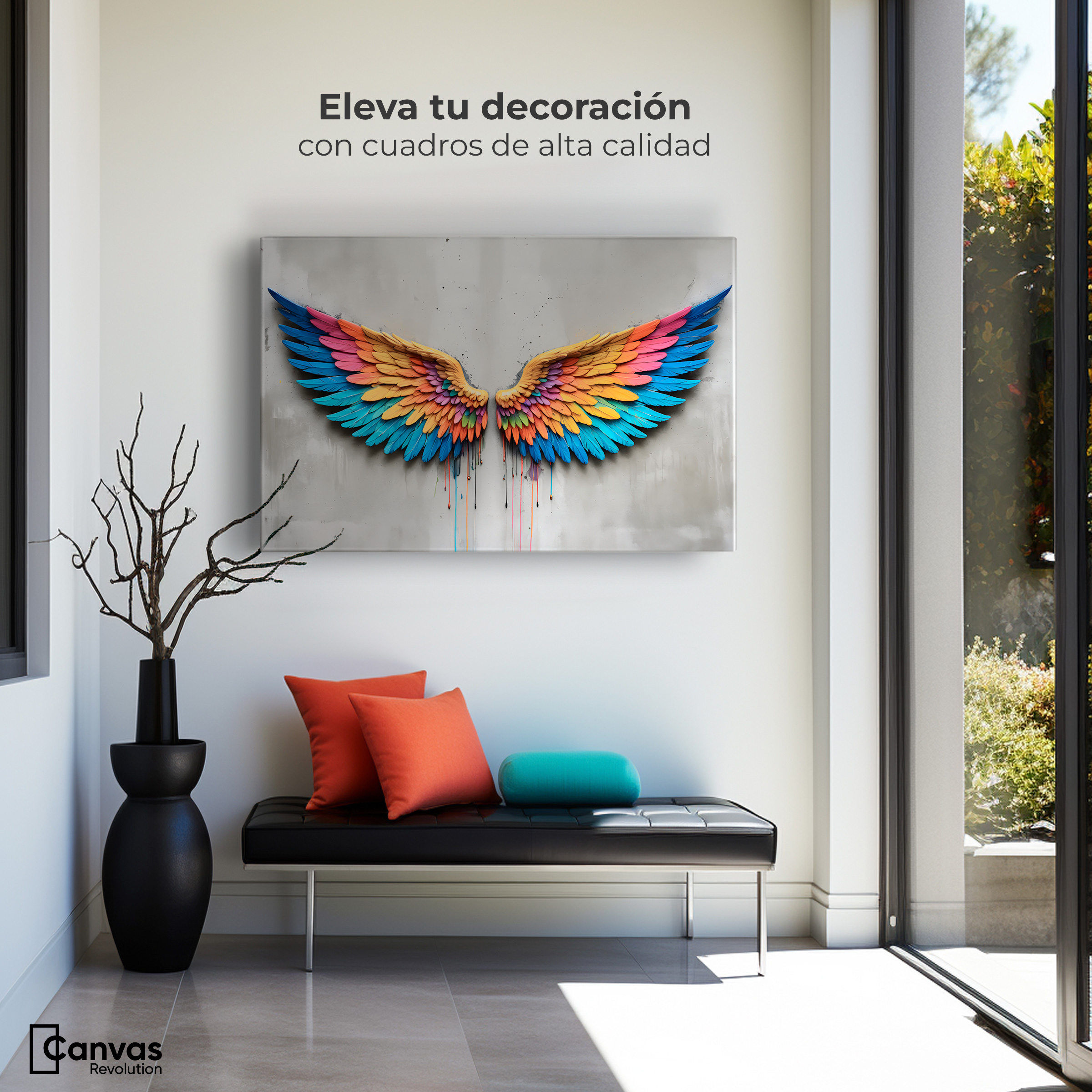 Foto 4 pulgar | Cuadro Alas De Ángel Canvas Alas Ángel Arcoiris 90x60