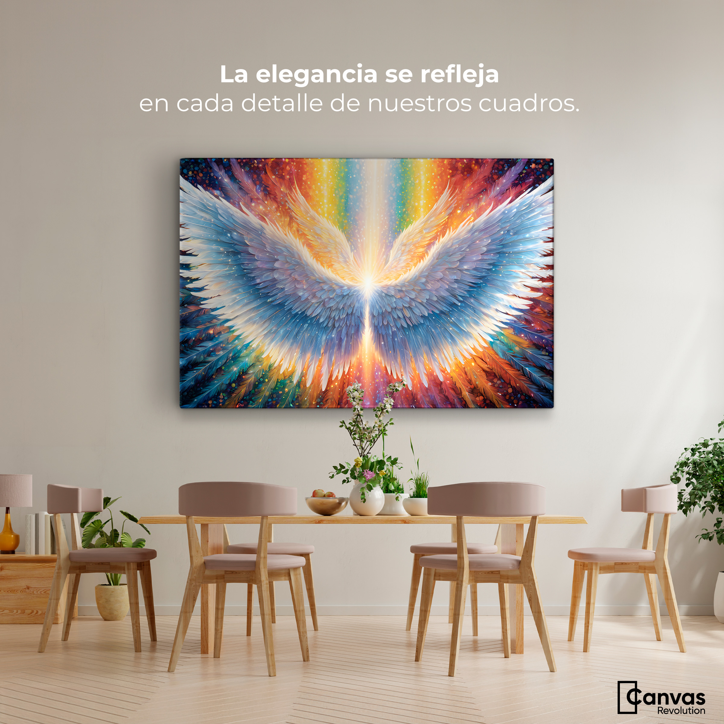 Foto 3 pulgar | Cuadro Alas De Ángel Canvas Plumas De Luz 90x60