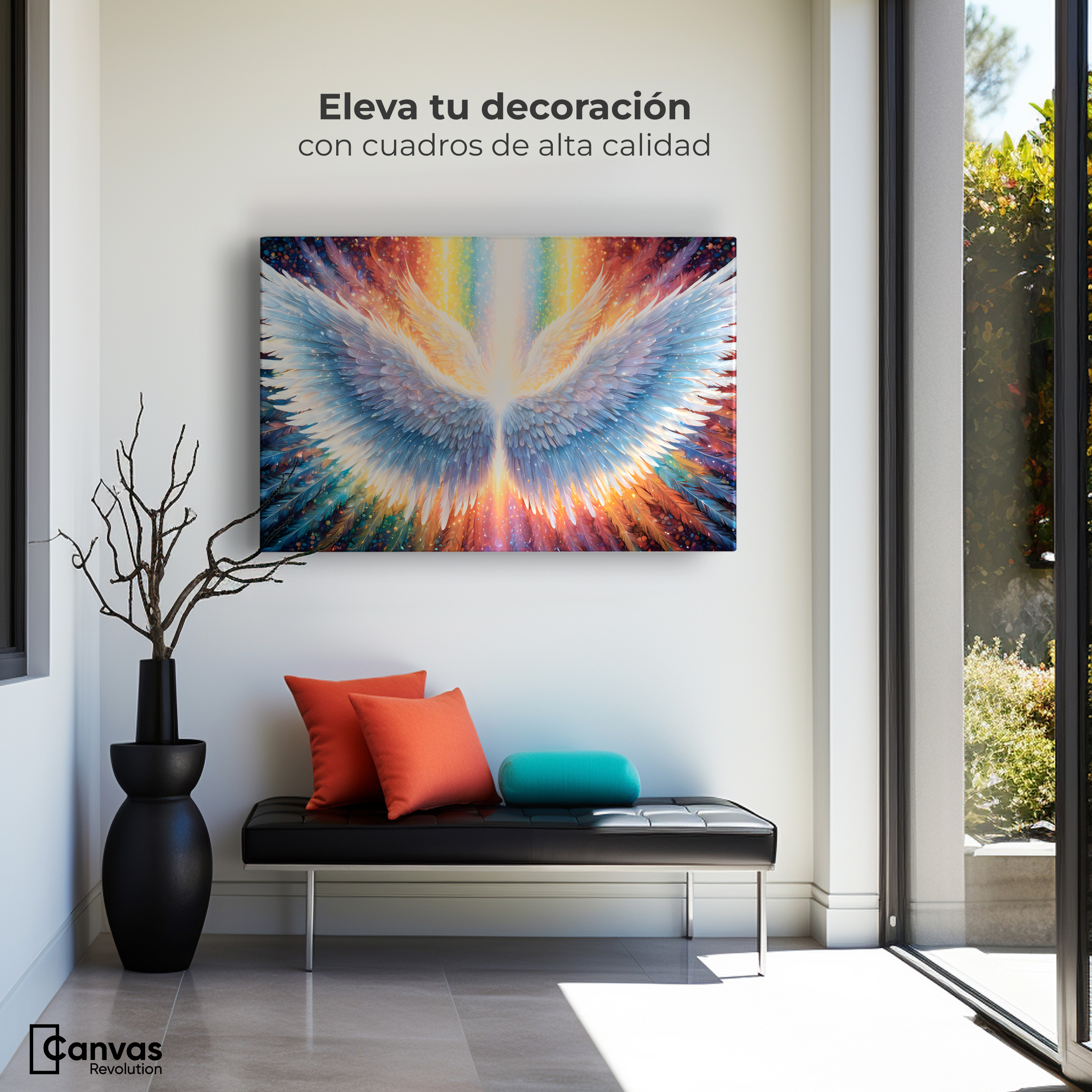 Foto 4 pulgar | Cuadro Alas De Ángel Canvas Plumas De Luz 90x60