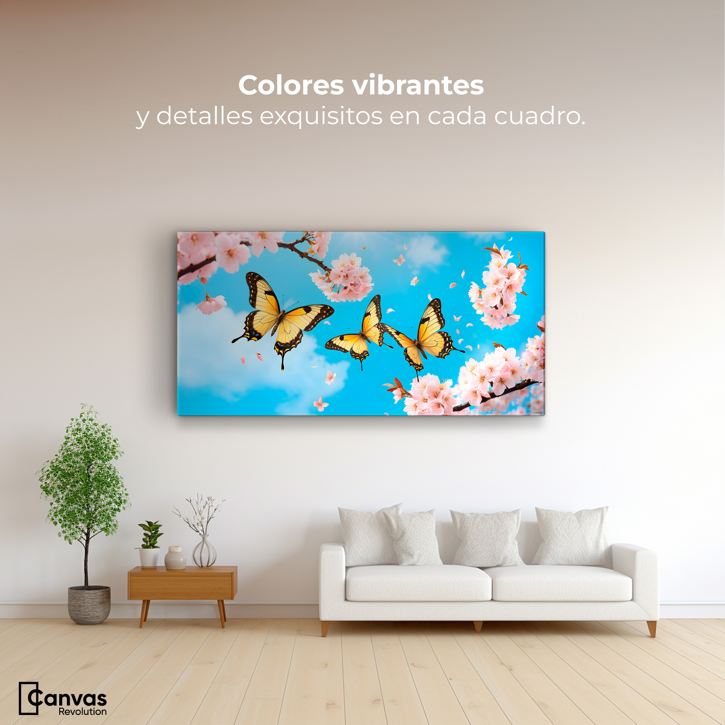 Foto 3 pulgar | Cuadro Mariposas Canvas Alas De Cerezo 120x60