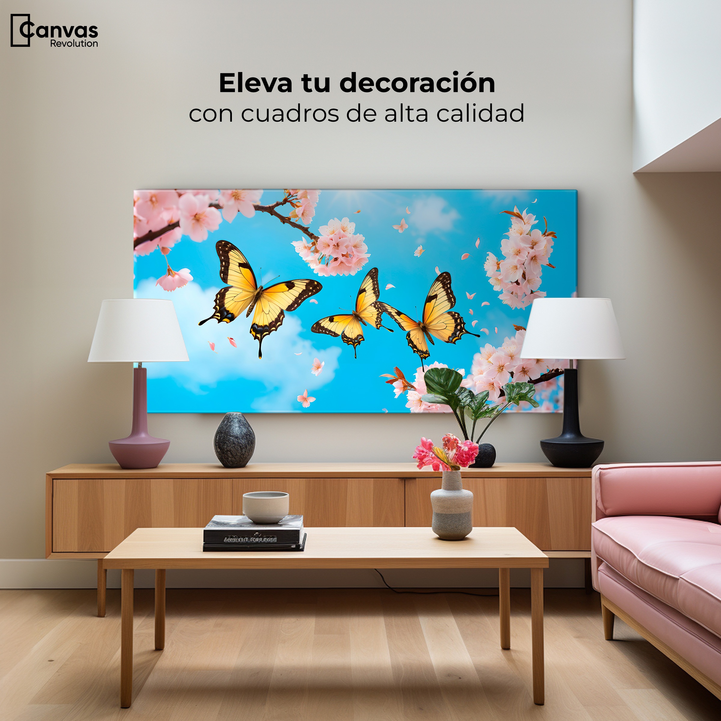 Foto 4 pulgar | Cuadro Mariposas Canvas Alas De Cerezo 120x60