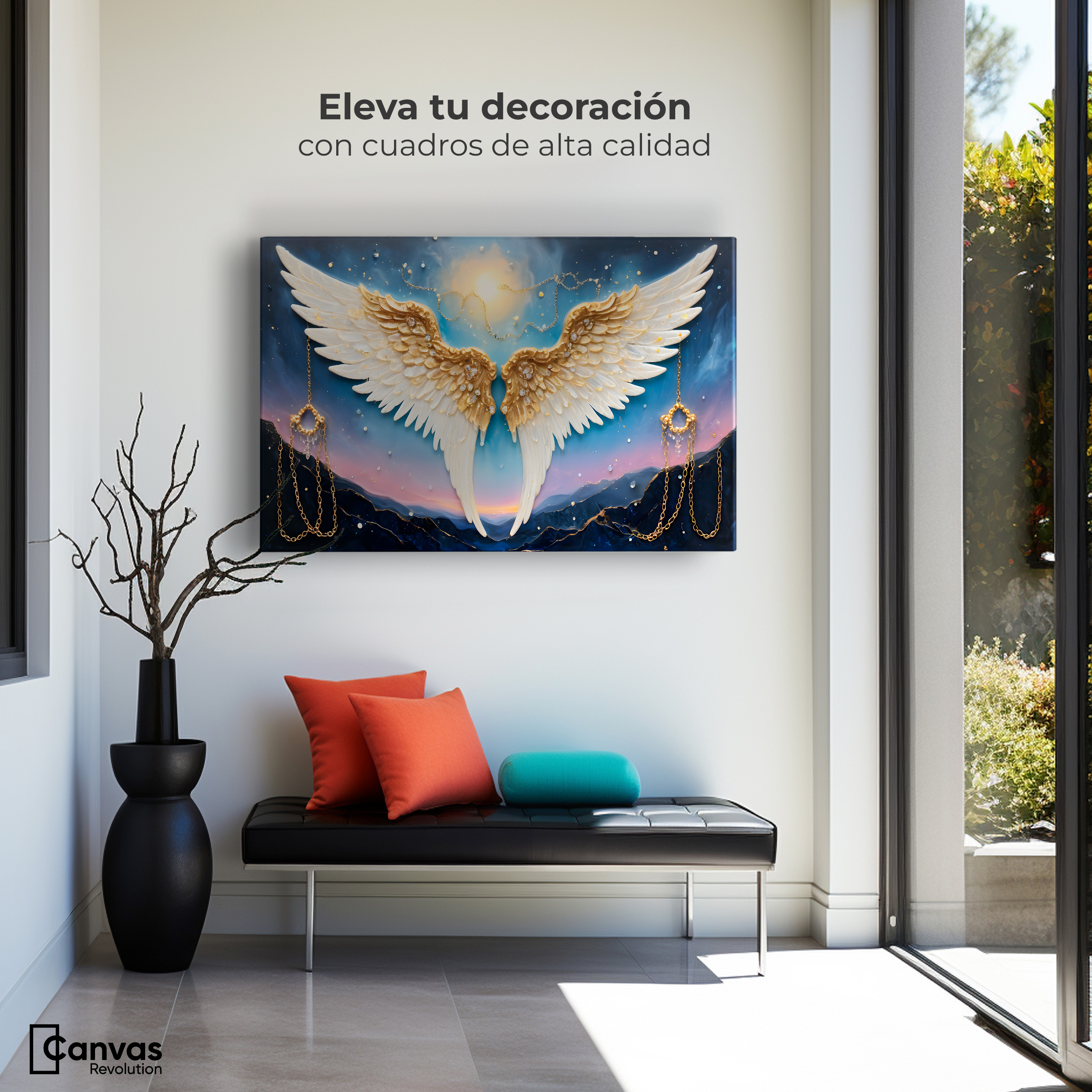 Foto 4 pulgar | Cuadro Alas De Ángel Canva Plumas Eternas 90x60