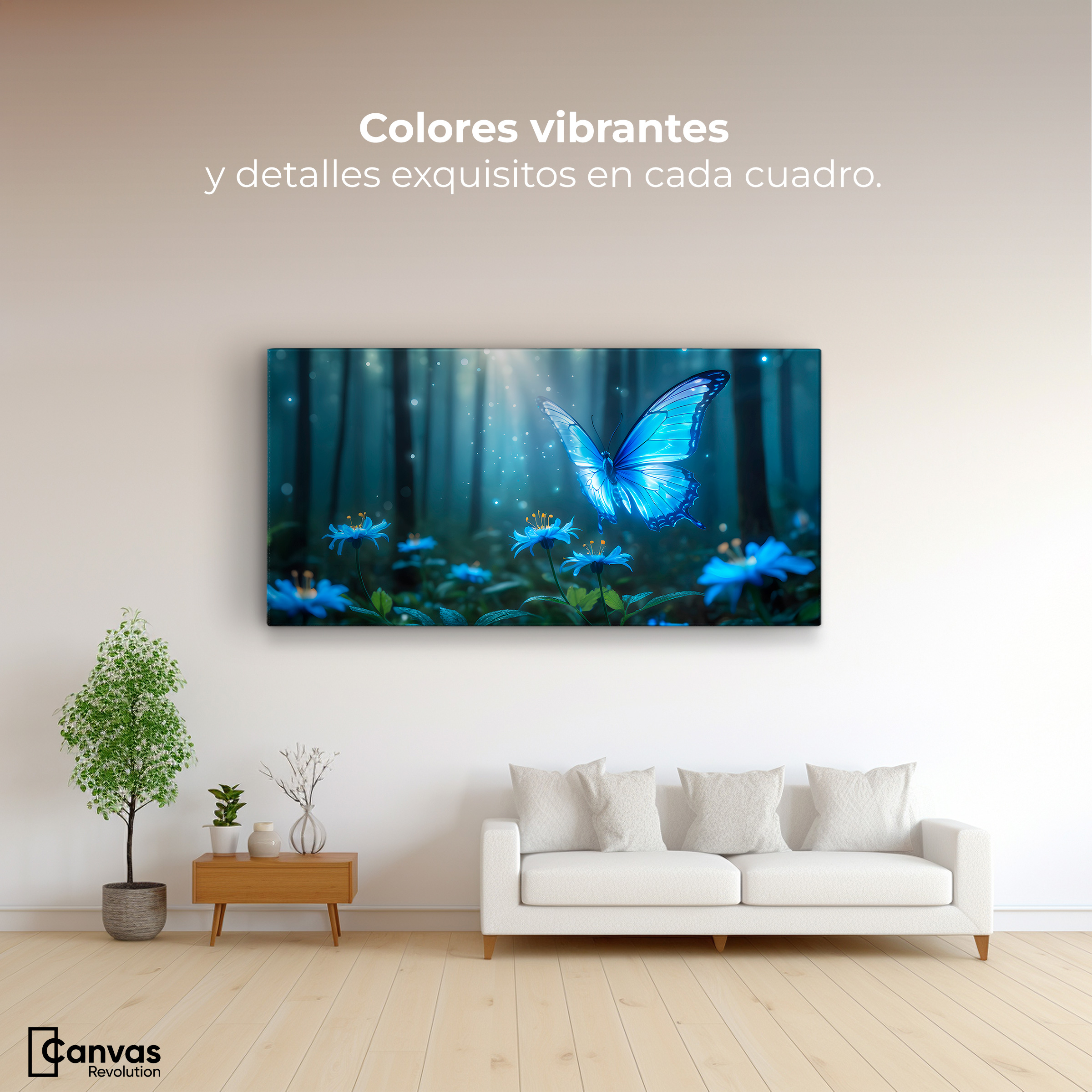 Foto 3 pulgar | Cuadro Mariposas Canvas Bosque Celeste 120x60