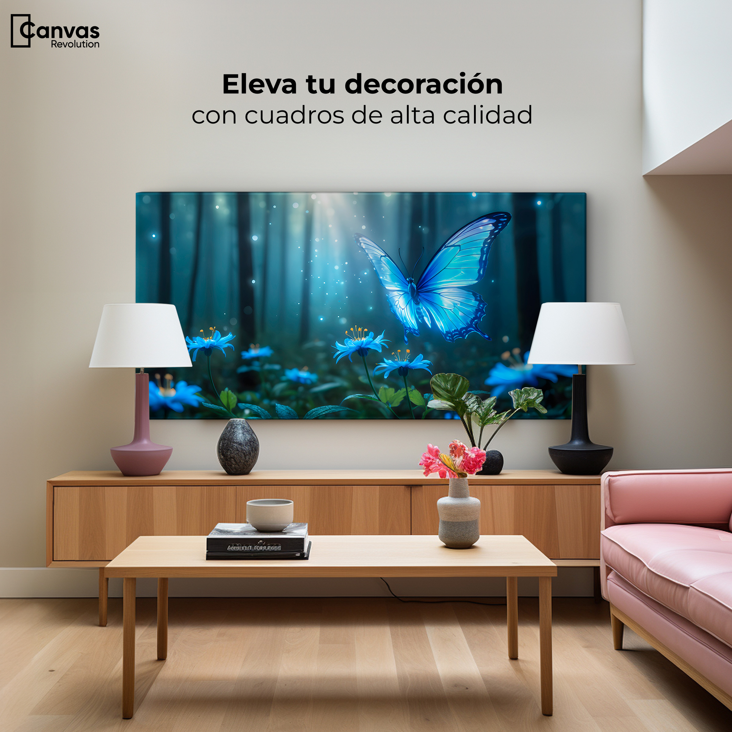 Foto 4 pulgar | Cuadro Mariposas Canvas Bosque Celeste 120x60