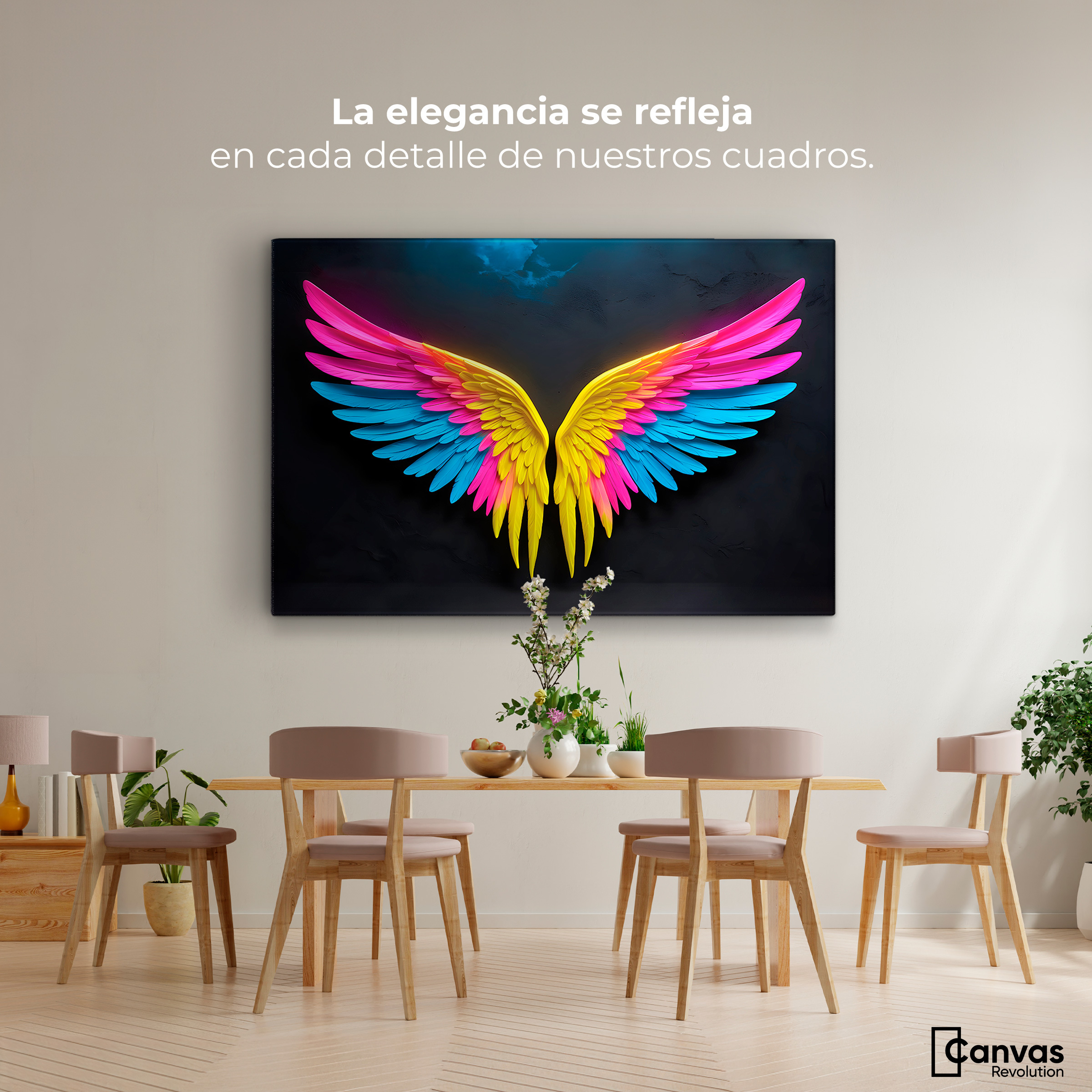Foto 3 pulgar | Cuadro Alas De Ángel Canvas Alas Ángel Neon 90x60