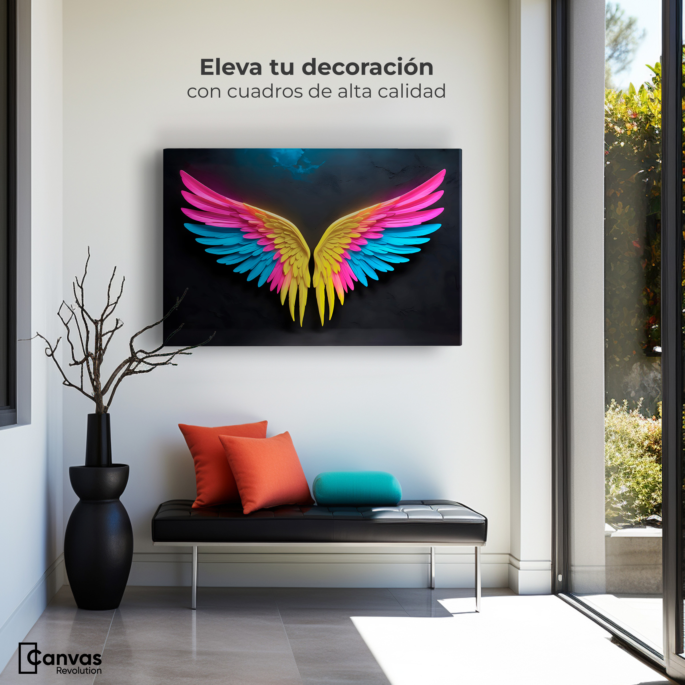 Foto 4 pulgar | Cuadro Alas De Ángel Canvas Alas Ángel Neon 90x60
