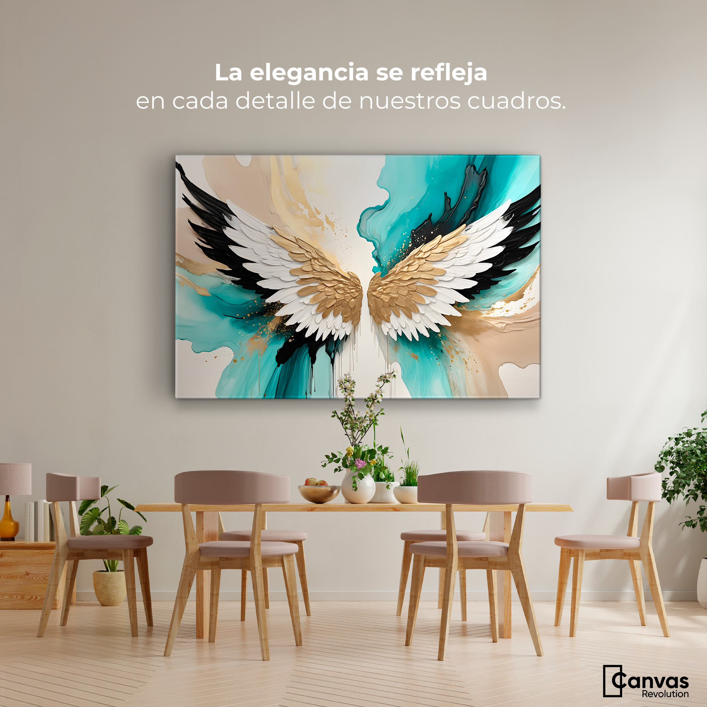Foto 3 pulgar | Cuadro Alas De Ángel Canvas Alas Ángel Luminoso 90x60