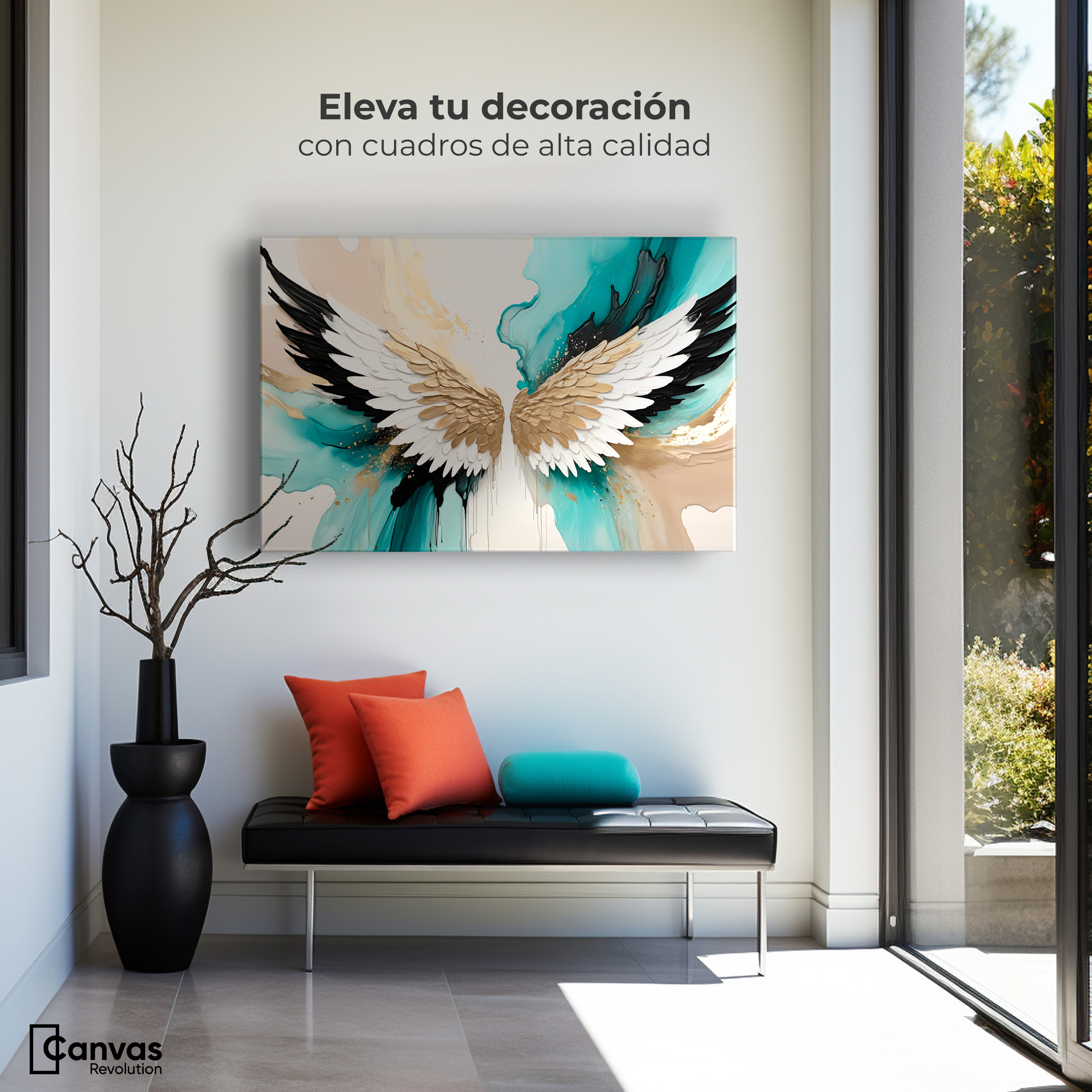 Foto 4 pulgar | Cuadro Alas De Ángel Canvas Alas Ángel Luminoso 90x60