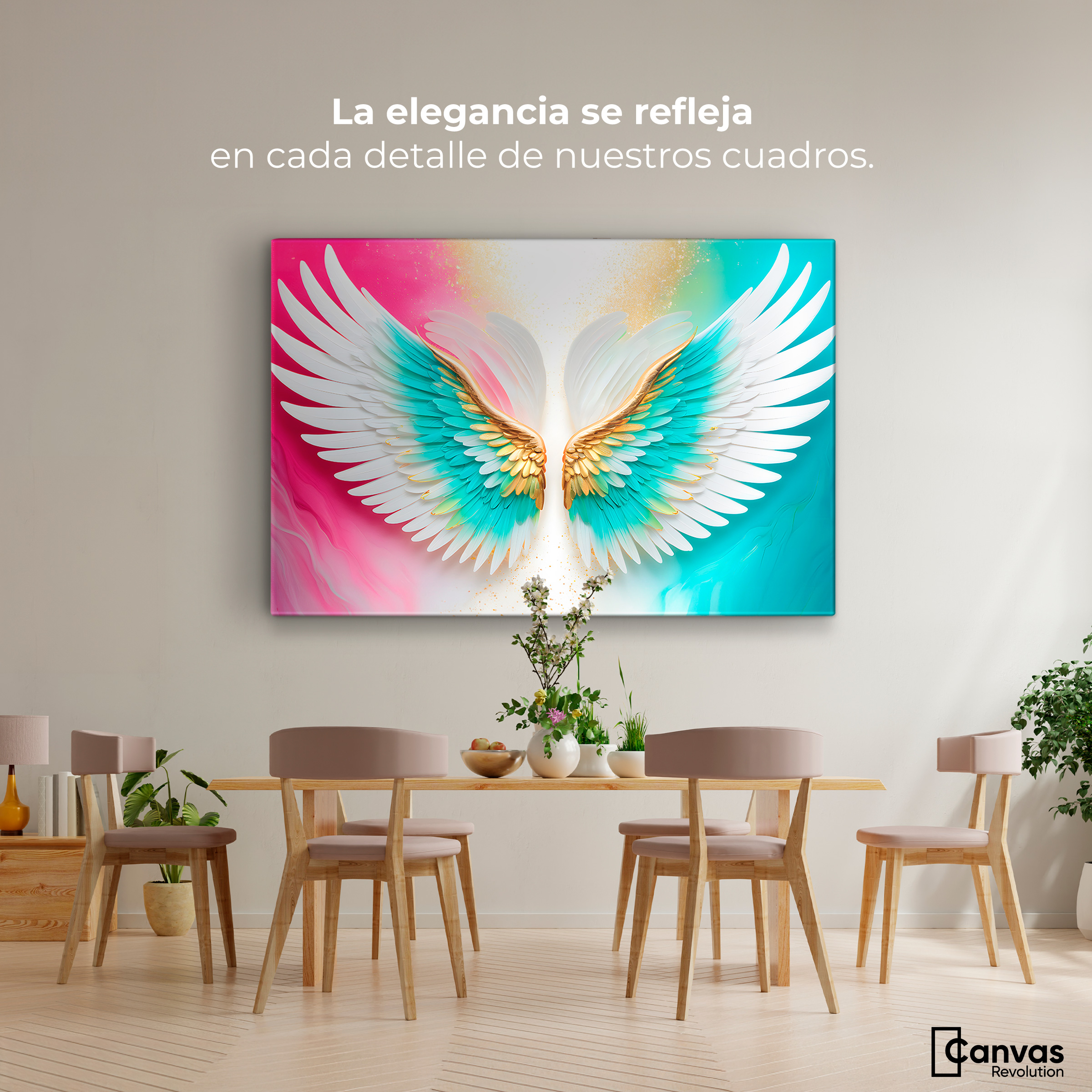 Foto 3 pulgar | Cuadro Alas De Ángel Canvas Alas Plumas De Paz 90x60