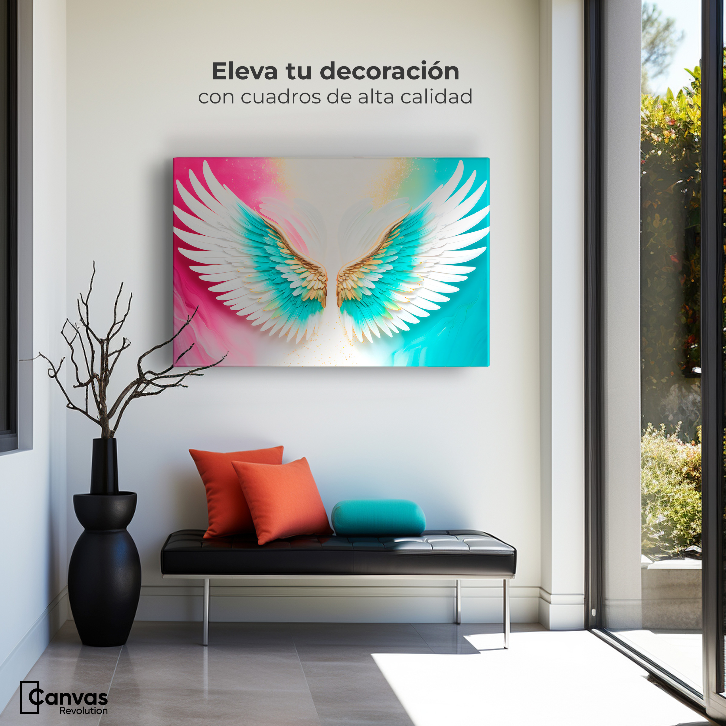 Foto 4 pulgar | Cuadro Alas De Ángel Canvas Alas Plumas De Paz 90x60