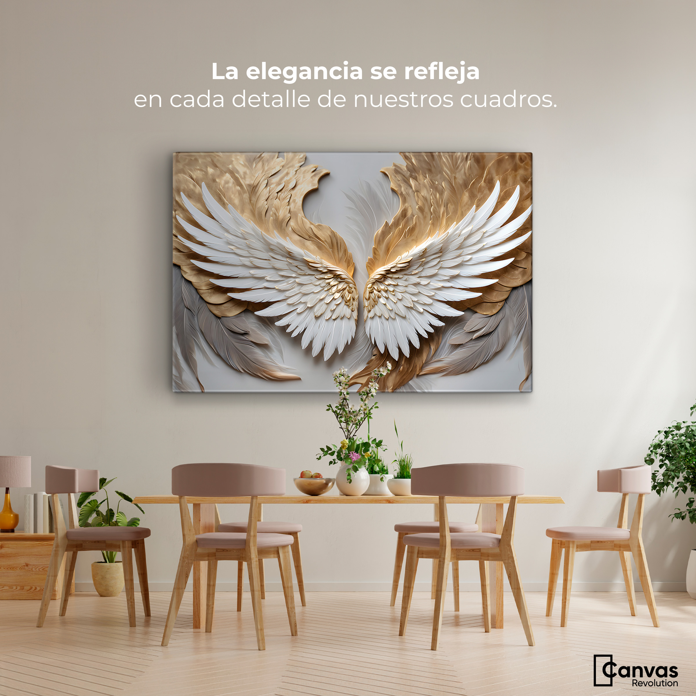 Foto 3 pulgar | Cuadro Alas De Ángel Canvas Alas Plumas Doradas 90x60