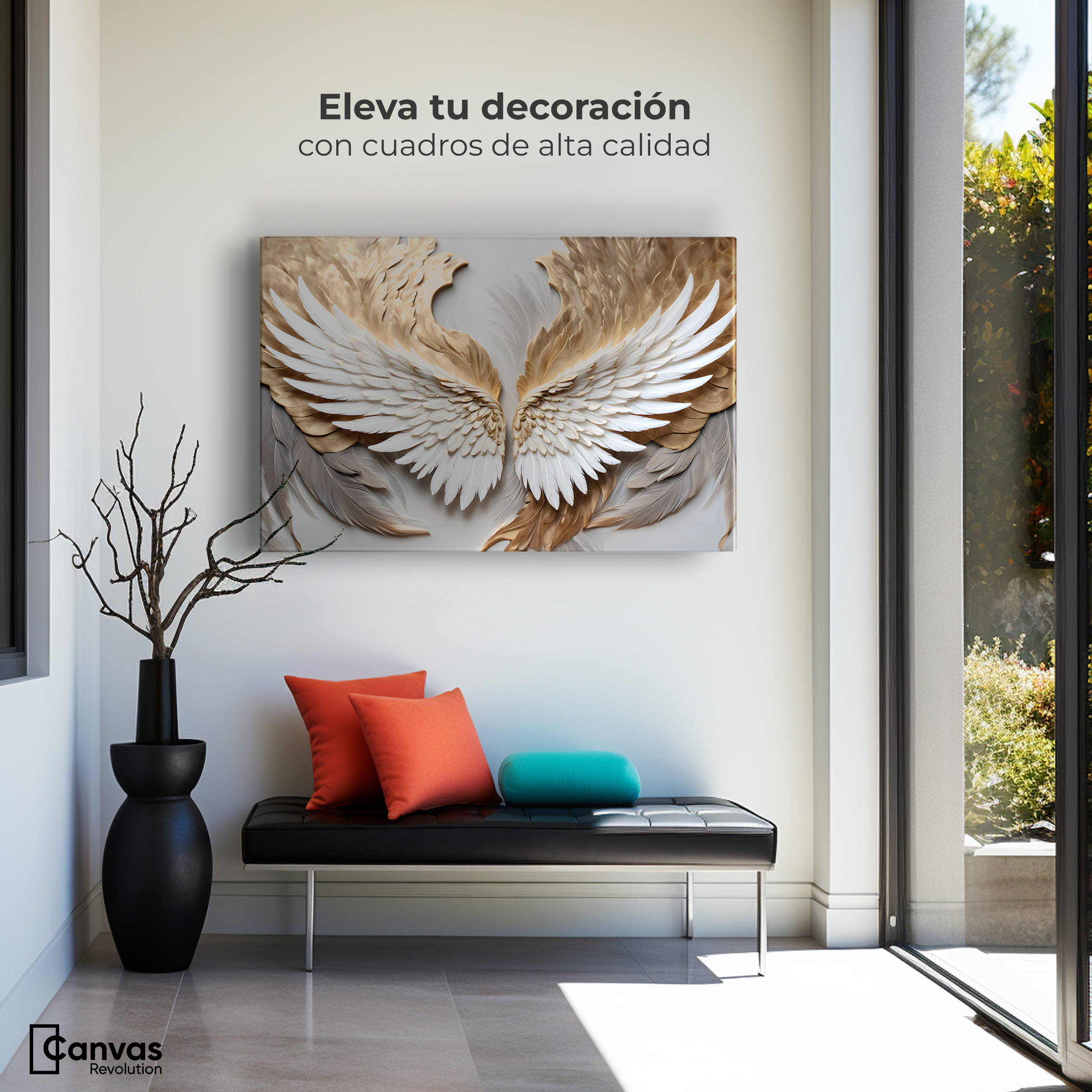Foto 4 pulgar | Cuadro Alas De Ángel Canvas Alas Plumas Doradas 90x60