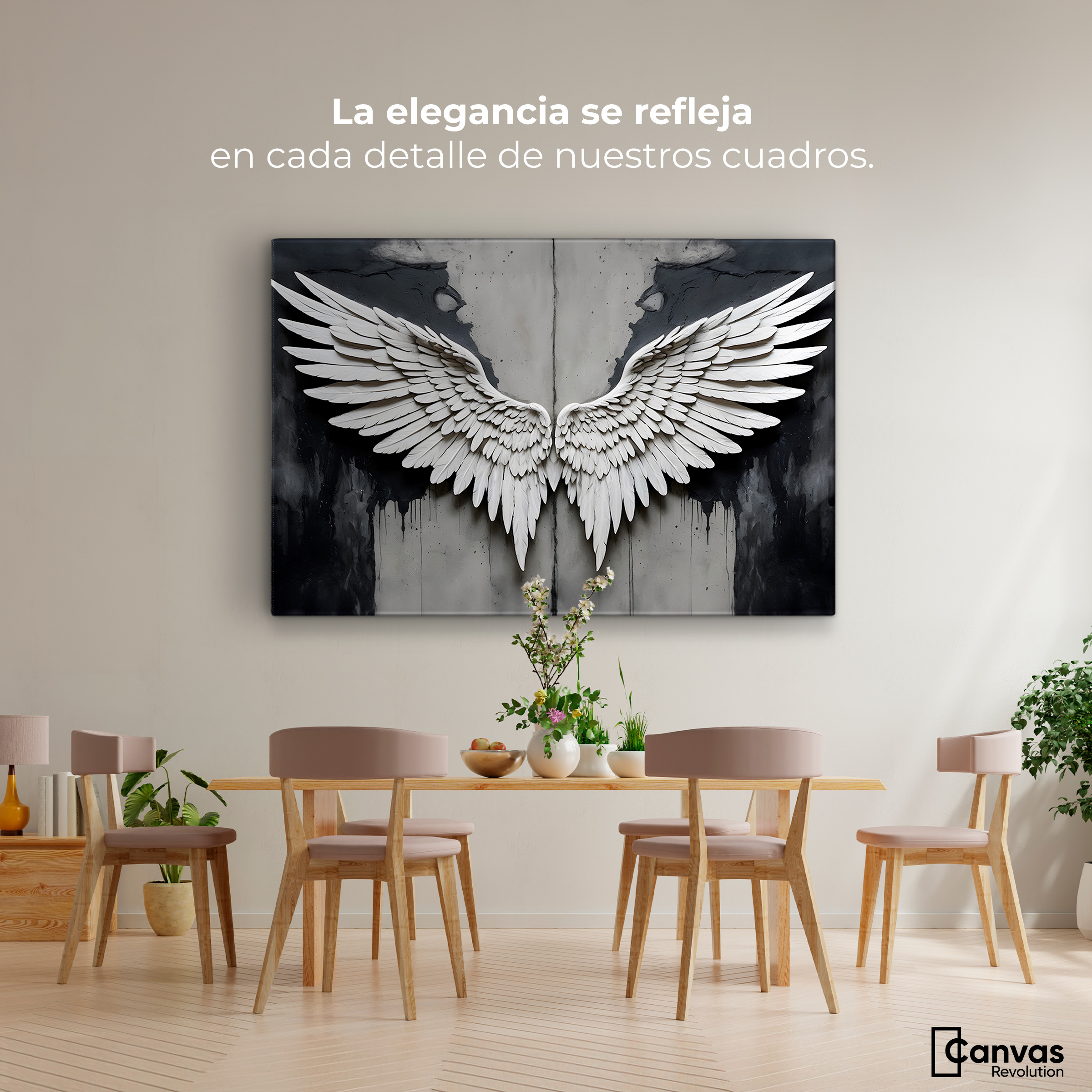 Foto 3 pulgar | Cuadro Alas De Ángel Canvas Alas Ángel Sombra 90x60