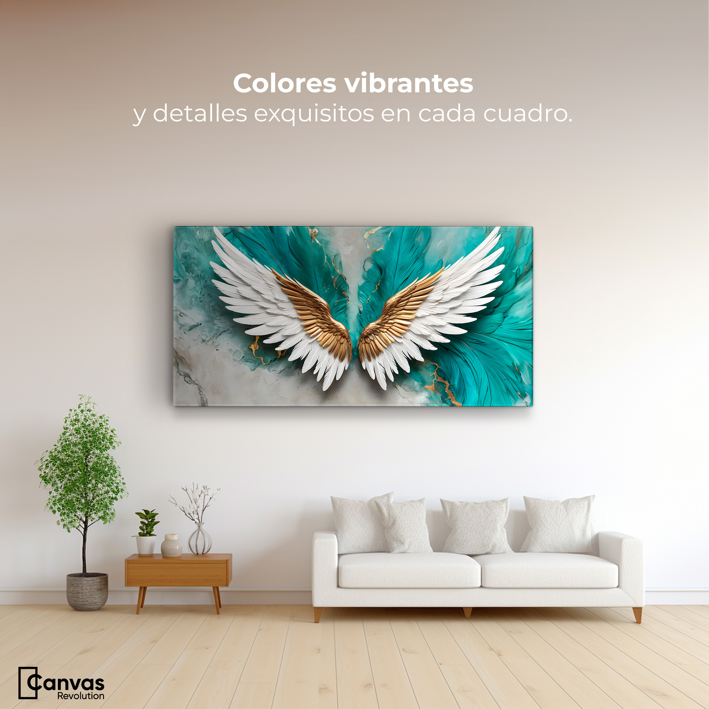 Foto 3 pulgar | Cuadro Alas De Ángel Canvas Alas Ángel Aqua 120x60
