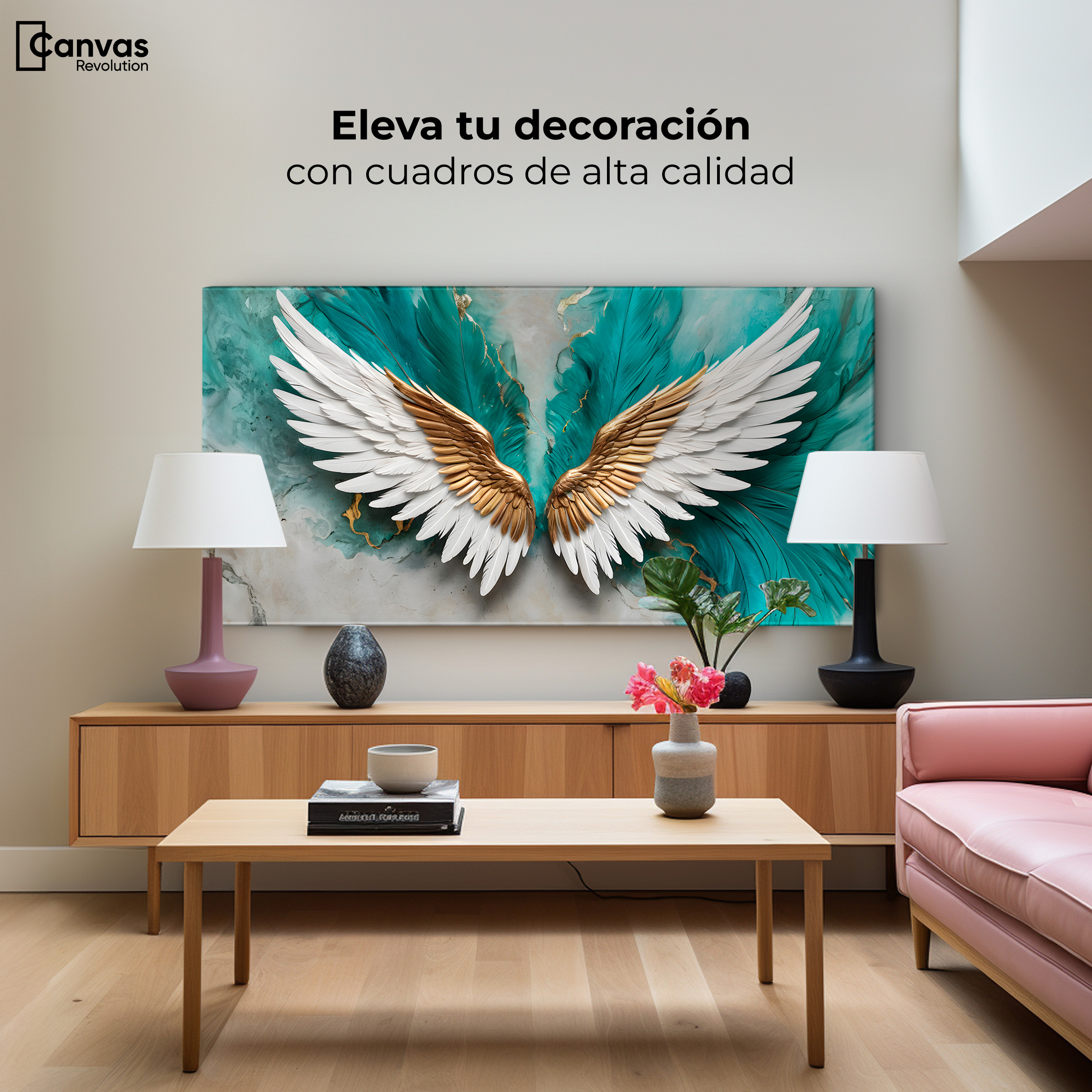Foto 4 pulgar | Cuadro Alas De Ángel Canvas Alas Ángel Aqua 120x60