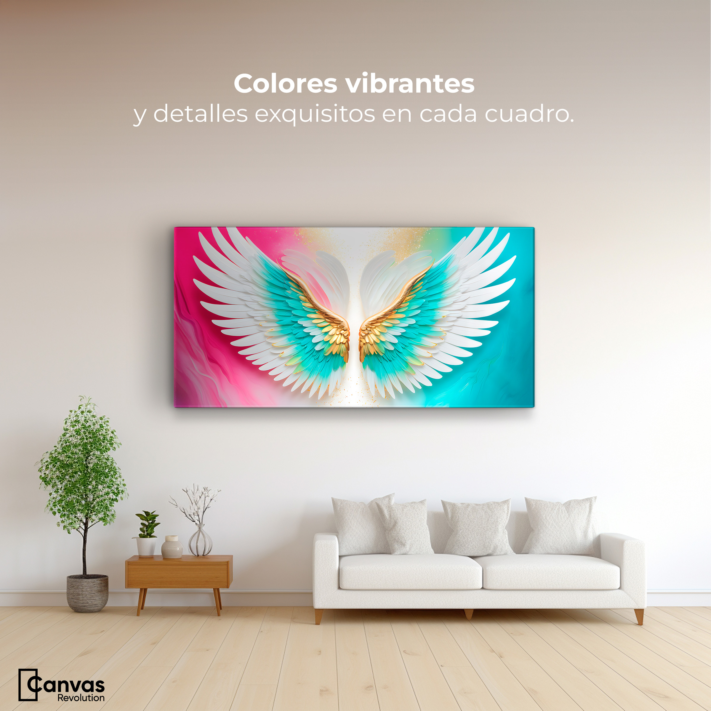 Foto 3 pulgar | Cuadro Alas De Ángel Canvas Alas Plumas De Paz 120x60