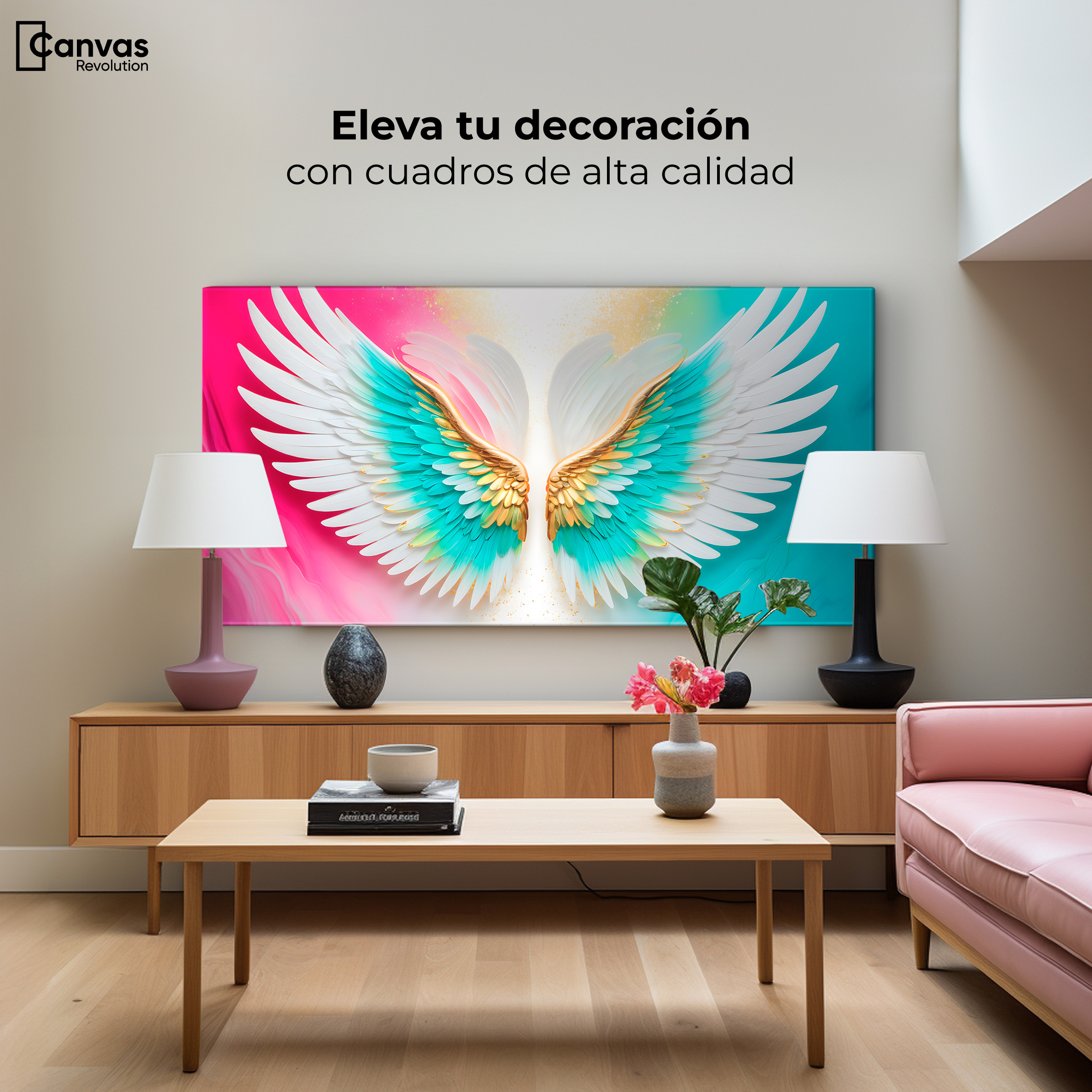 Foto 4 pulgar | Cuadro Alas De Ángel Canvas Alas Plumas De Paz 120x60