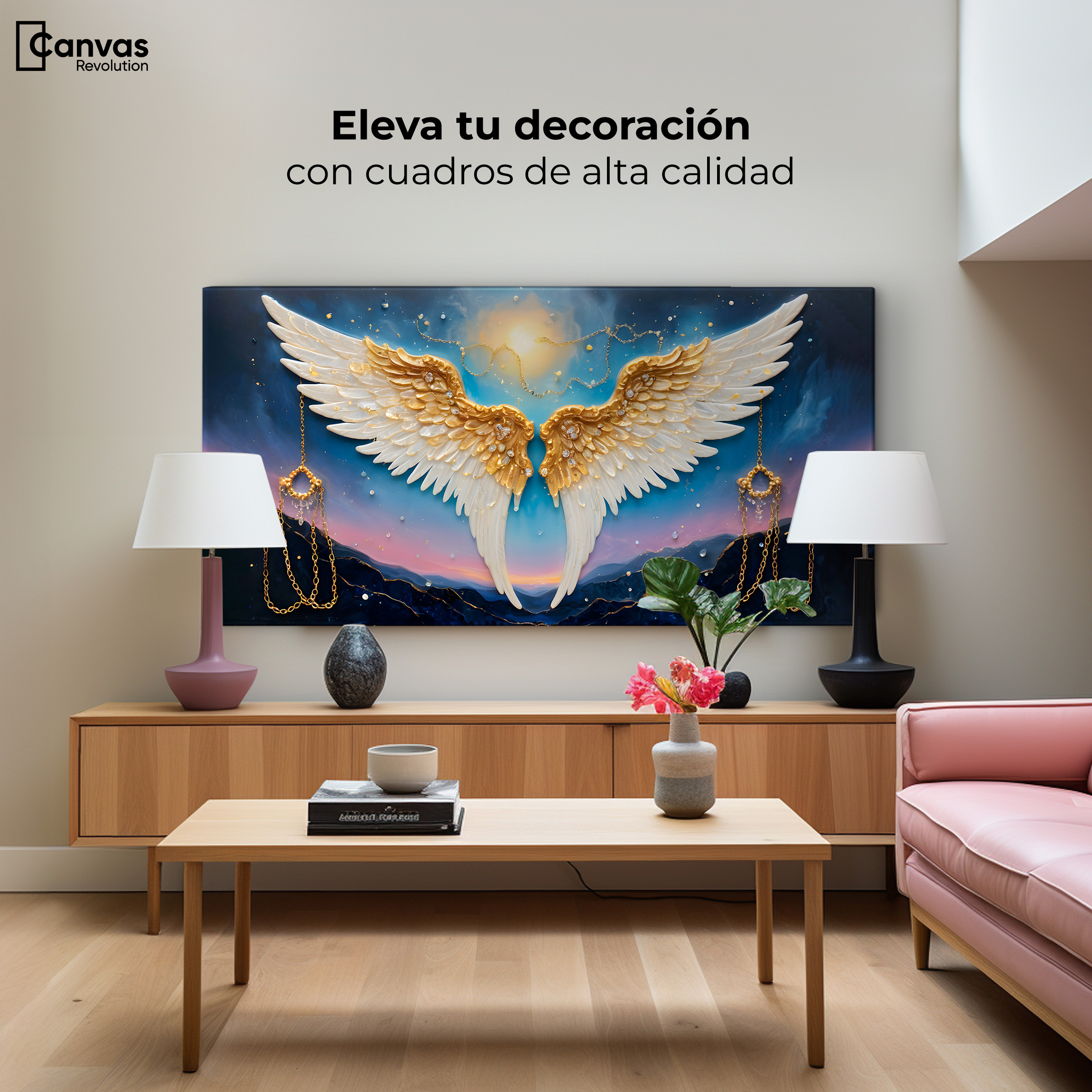 Foto 4 pulgar | Cuadro Alas De Ángel Canva Plumas Eternas 120x60