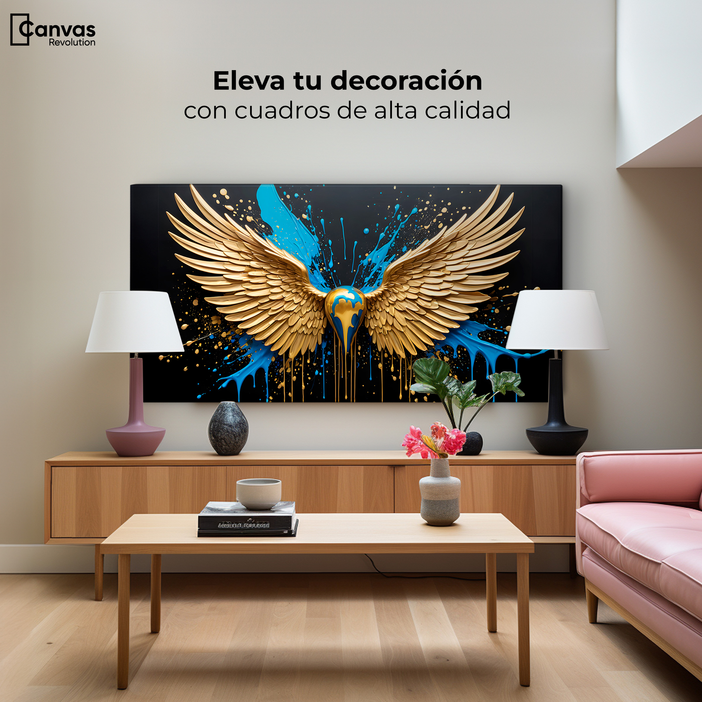 Foto 4 pulgar | Cuadro Alas De Ángel Canvas Alas Ángel Dorado 120x60