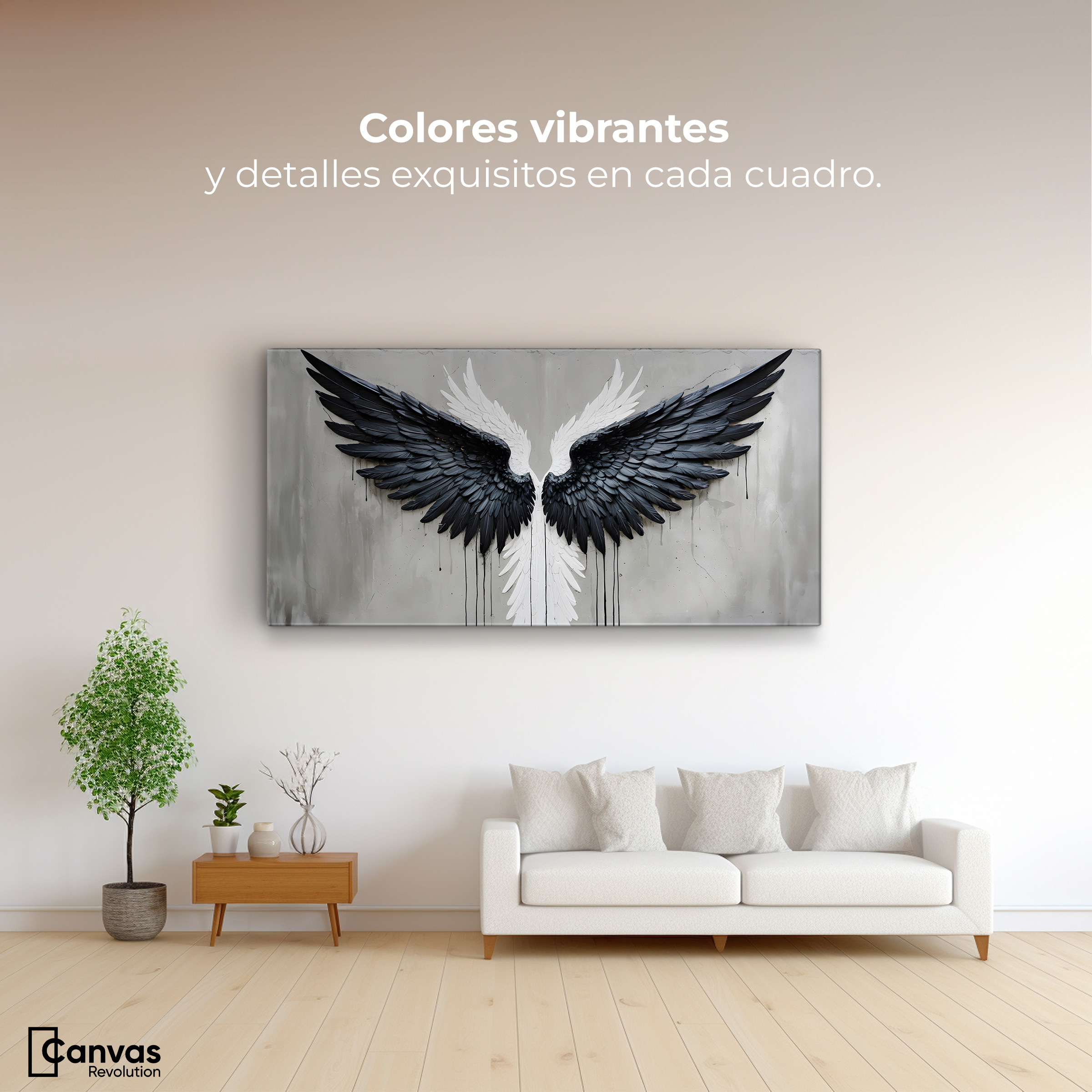 Foto 3 pulgar | Cuadro Alas De Ángel Canvas Alas Ángel Oscuro 120x60