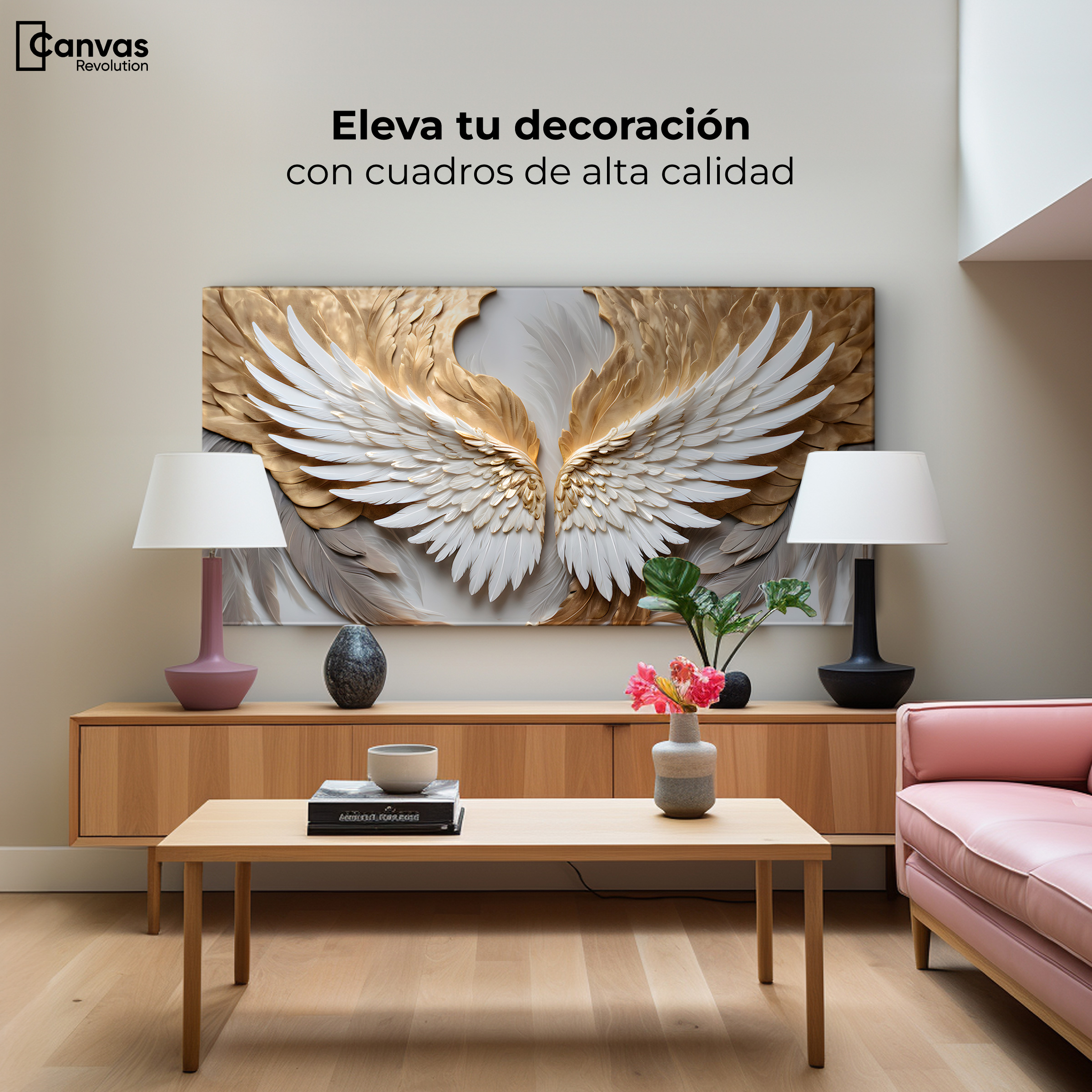 Foto 3 | Cuadro Alas De Ángel Canvas Alas Plumas Doradas 120x60