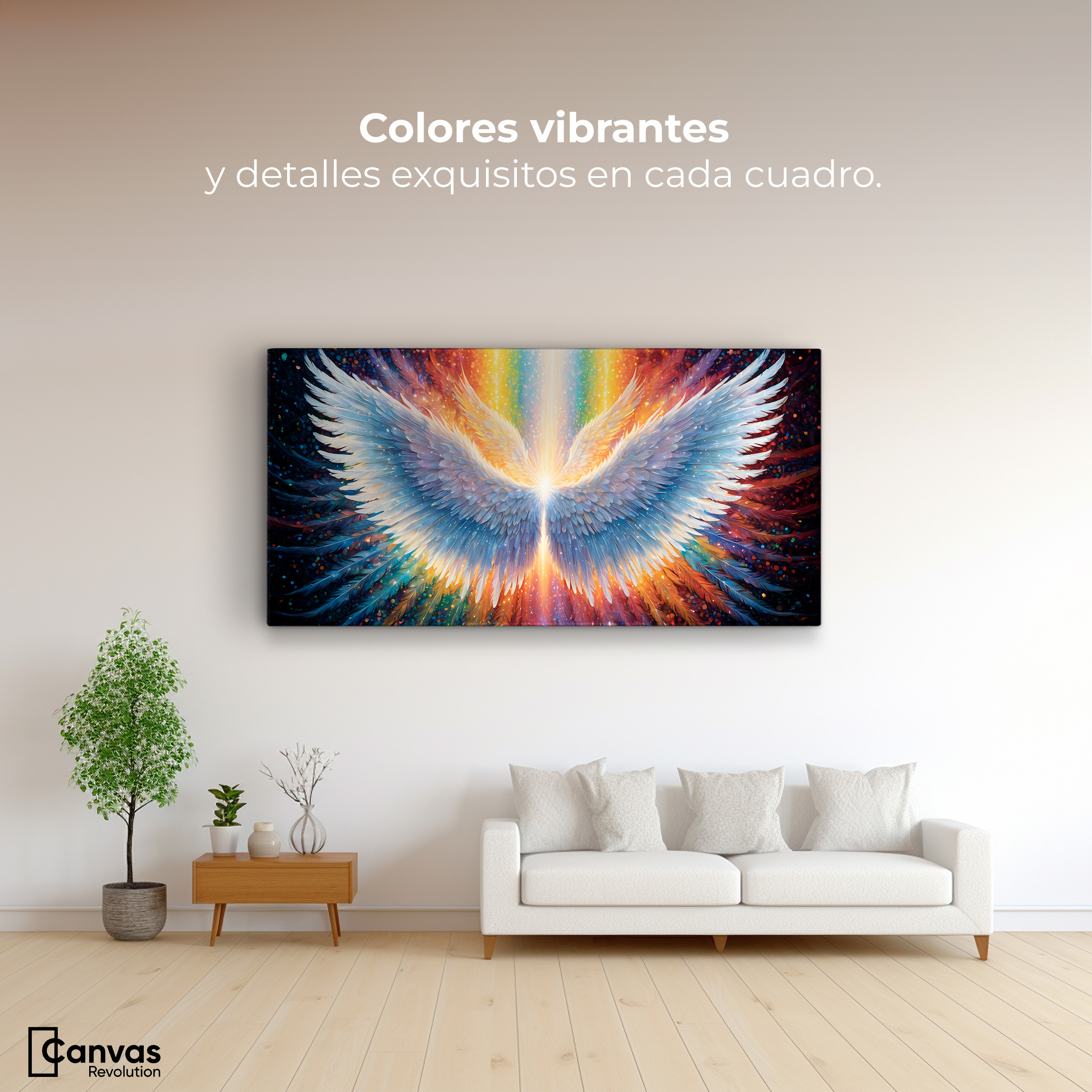 Foto 3 pulgar | Cuadro Alas De Ángel Canvas Plumas De Luz 120x60