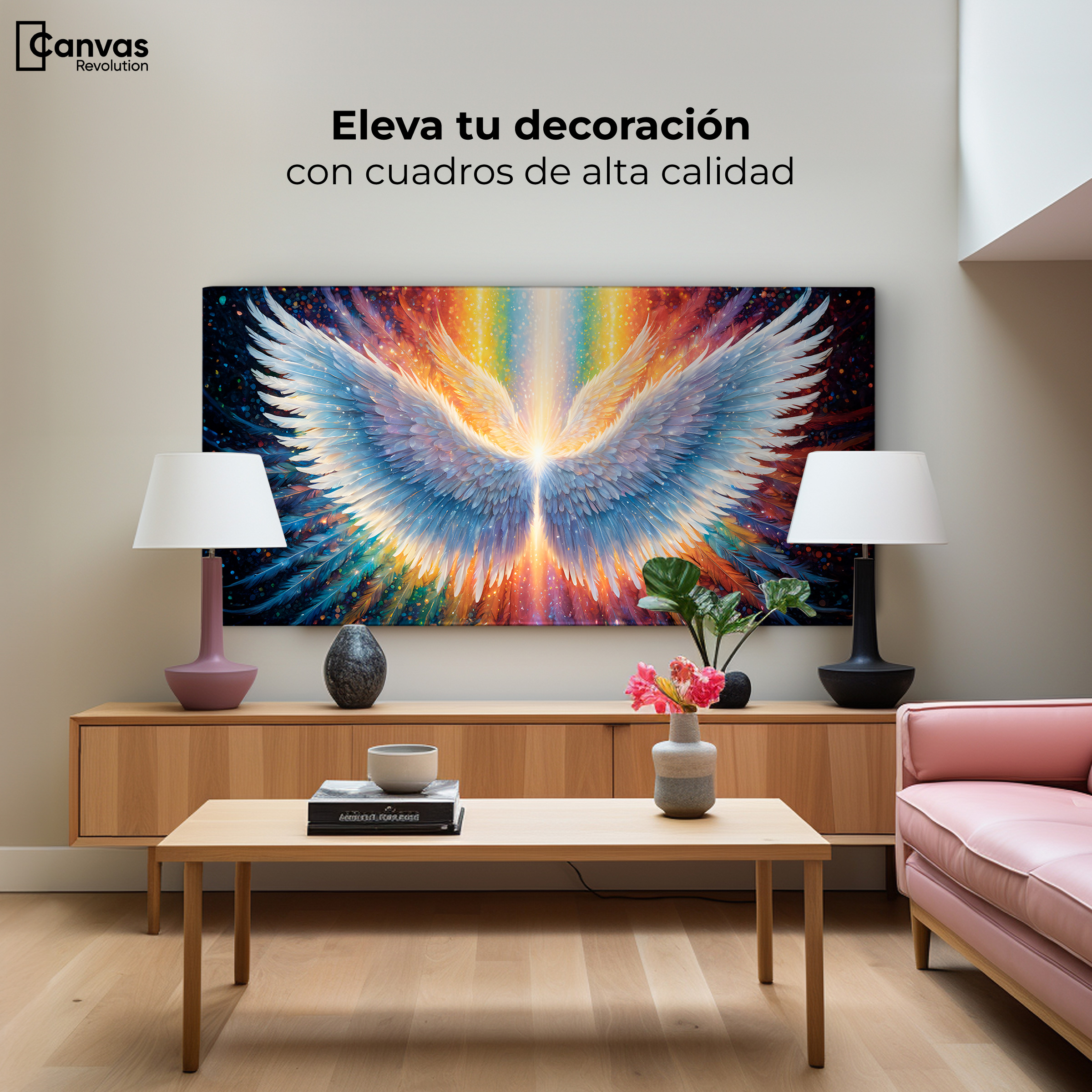 Foto 4 pulgar | Cuadro Alas De Ángel Canvas Plumas De Luz 120x60